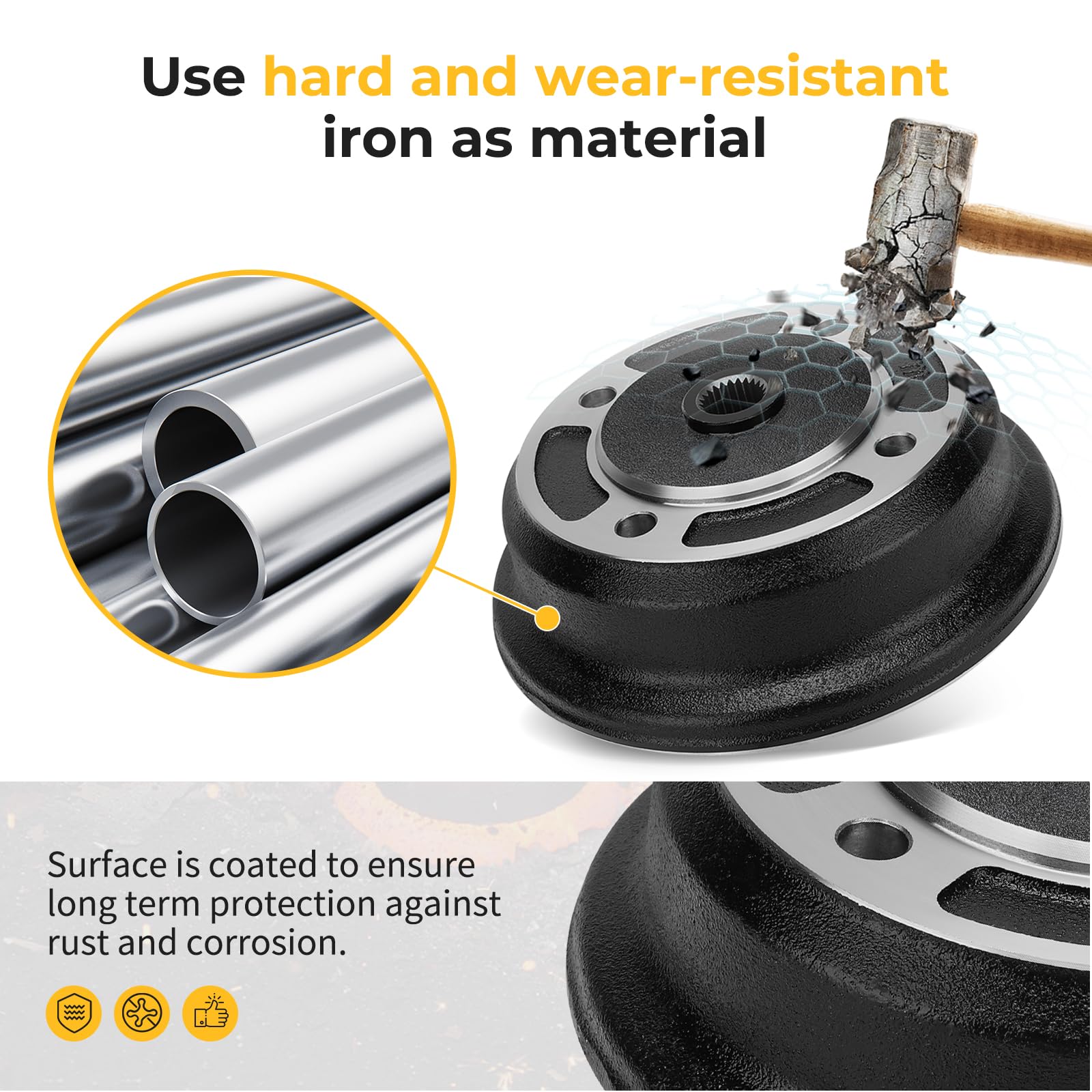 M MATI 2-Piece Front Wheel Brake Drum Hub & Brake Shoe Kit for Kawasaki Mule 3000 3010 4010 4000 3020 2510 KAF620 KAF950 (2001 & Newer Models) - Replacement for OEM 41048-7501 92043-1636 41038-0034 41038-7501 - Perfect for Off-Road ATV Maintenance & Farm Vehicle Repair