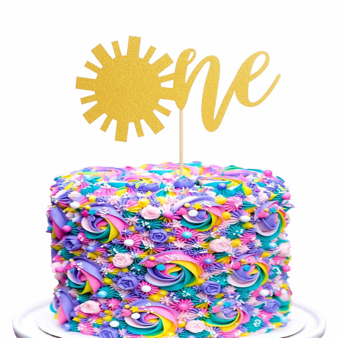 Sun One 1st Birthday Cake Topper - Gold Glitter Baby First Birthday Decorations for Smash Cake, Baby Shower & Photo Booth Props | You Are My Sunshine Cake Topper | Perfect for Birthday Parties, Celebrations & Instagram Photos