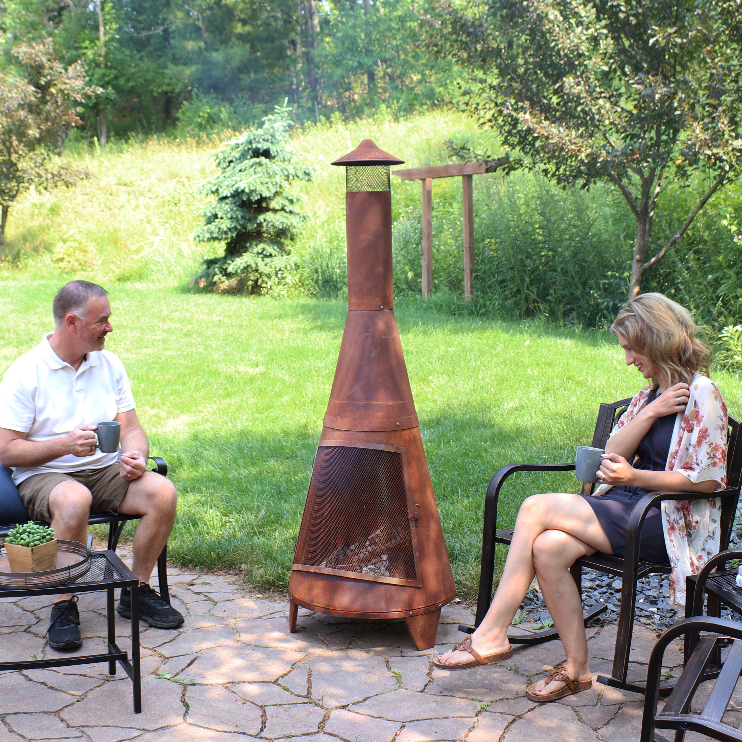 Sunnydaze 70-Inch Outdoor Chiminea Fire Pit with Rustic Finish - Perfect for Backyard, Patio, and Garden Gatherings