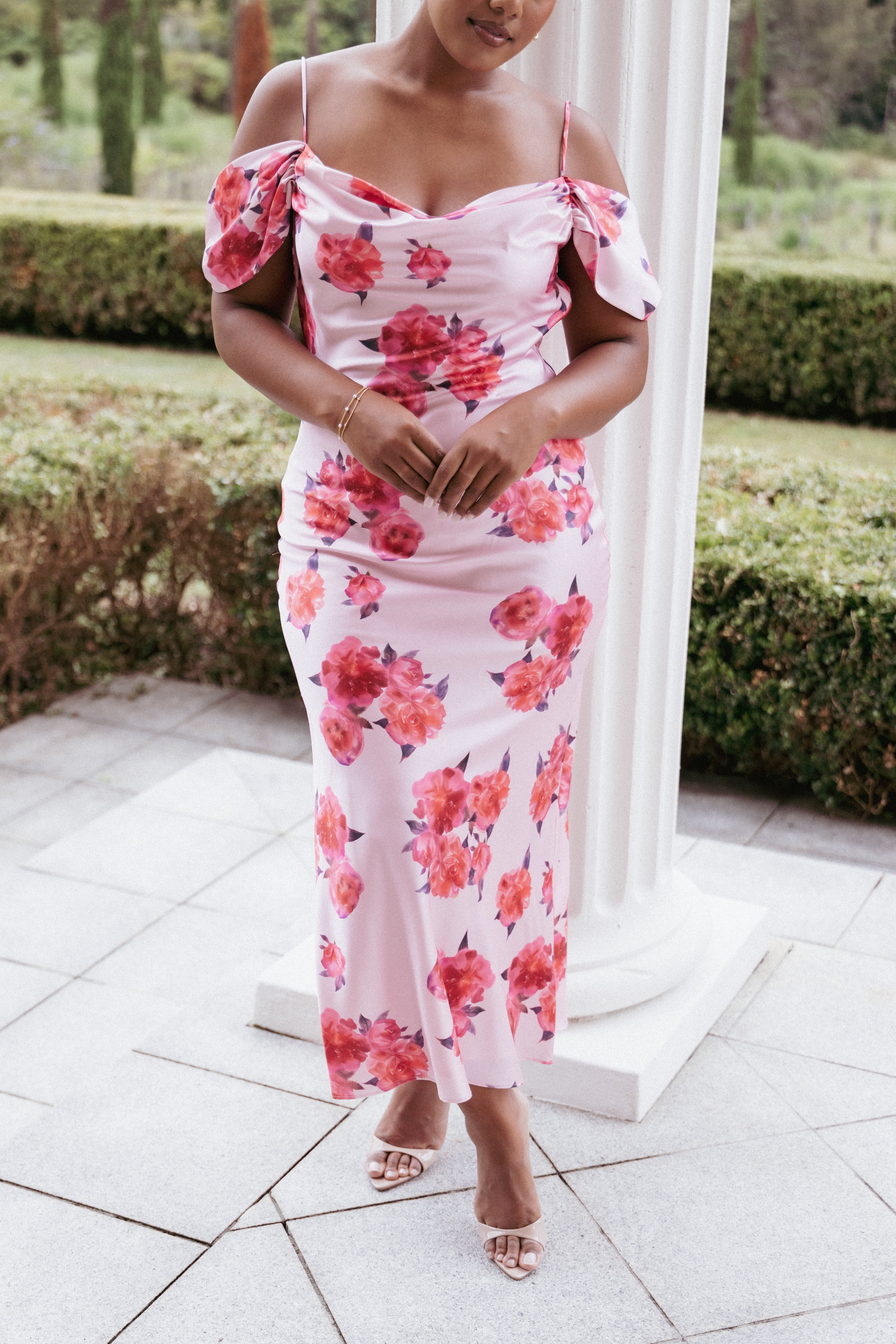 Elegant Esther Midi Dress in Soft Pink | Flowy Women's Summer Dress for Casual Outings & Special Occasions