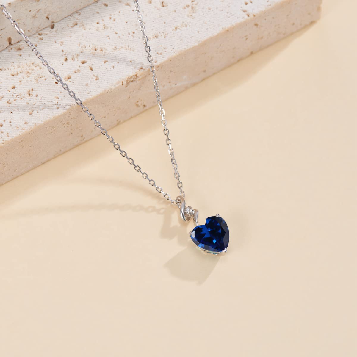 14K Solid White Gold Heart Necklace with 0.015 ct Diamond & Genuine/Created Gemstone - Dainty Solitaire Pendant on Sterling Silver Chain | July Birthstone, Anniversary, Birthday, Wedding Jewelry Gift for Women & Girls | Perfect for Romantic Occasions, Proposals & Special Celebrations