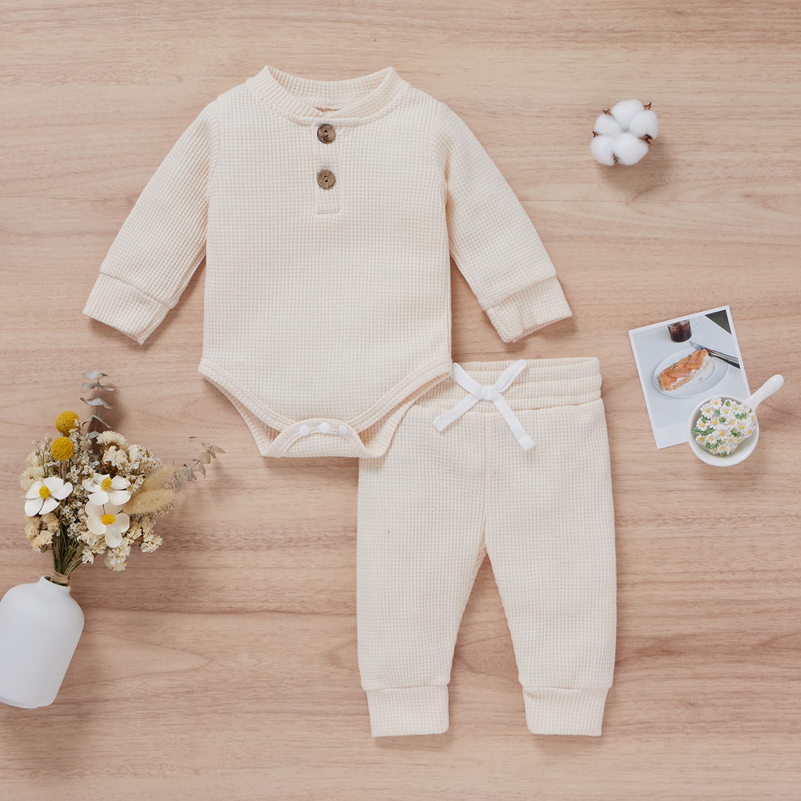 Newborn Baby Girl & Boy Fall Winter Clothes Set - 3-24 Months Long Sleeve Knitted Cotton Romper with Pants | Cozy Infant Outfits for Playtime, Family Photos & Holiday Gatherings
