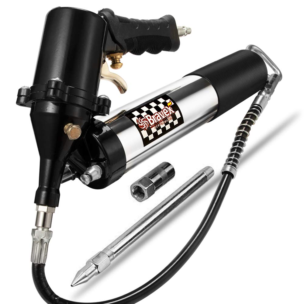 Professional Pneumatic Automatic Grease Gun 6000 PSI - Heavy Duty Continuous Cycle Air Compressor Grease Gun with 18 Inch Flex Hose - Ideal for Automotive, Industrial & Machinery Maintenance