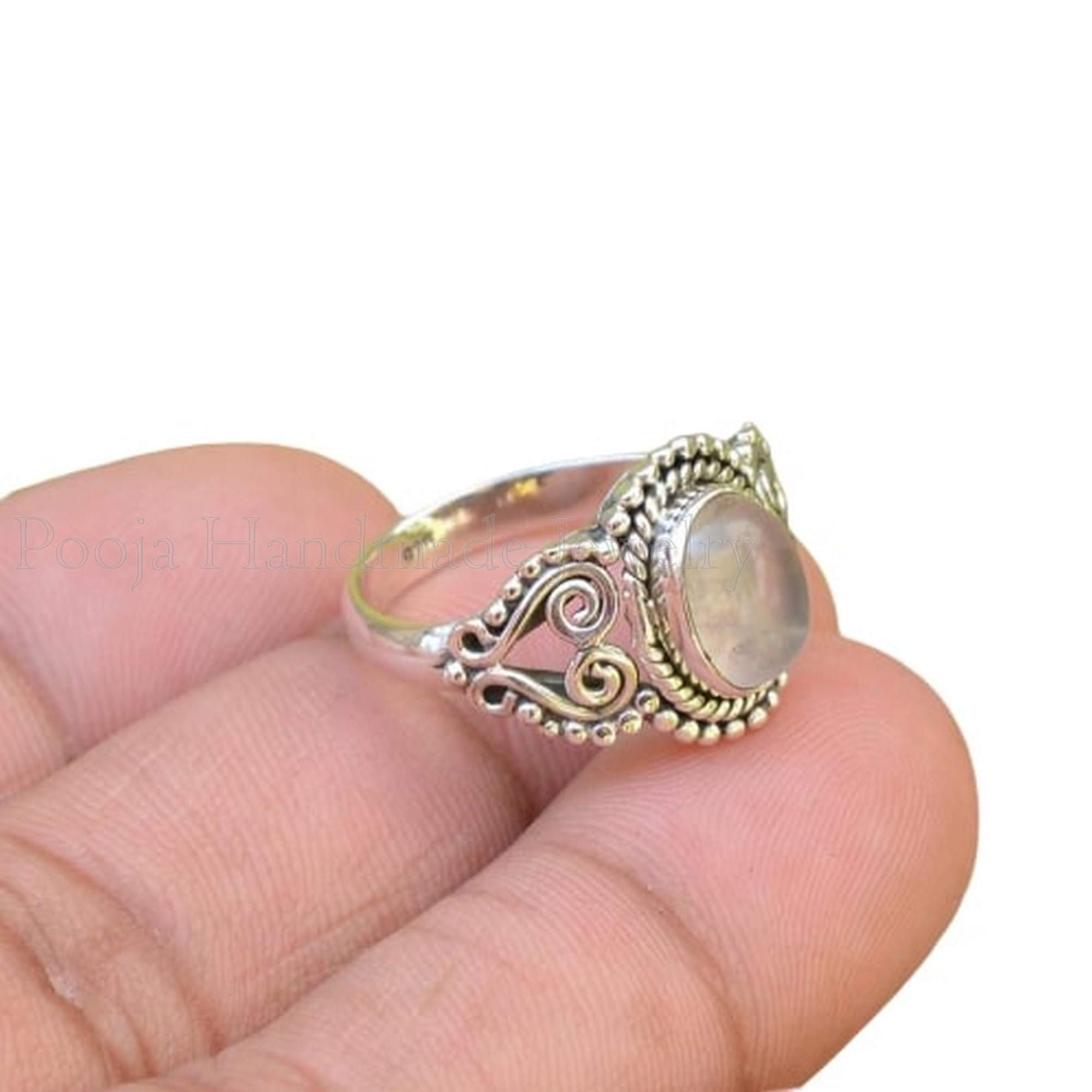 Natural Rose Quartz Ring for Women - Handmade 925 Sterling Silver Oval Gemstone Ring | Minimalist Dainty Jewelry for Wedding, Party, Promise Gift & Everyday Wear