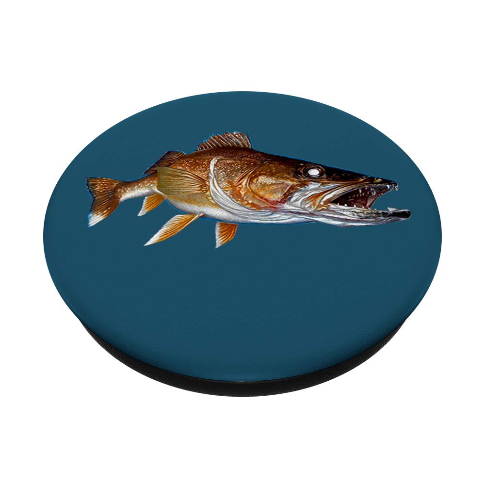 Wildlife Fish Art Walleye Fishing Apparel - Fisherman PopSockets Swappable PopGrip for Phone & Tablet - Perfect for Anglers & Outdoor Enthusiasts