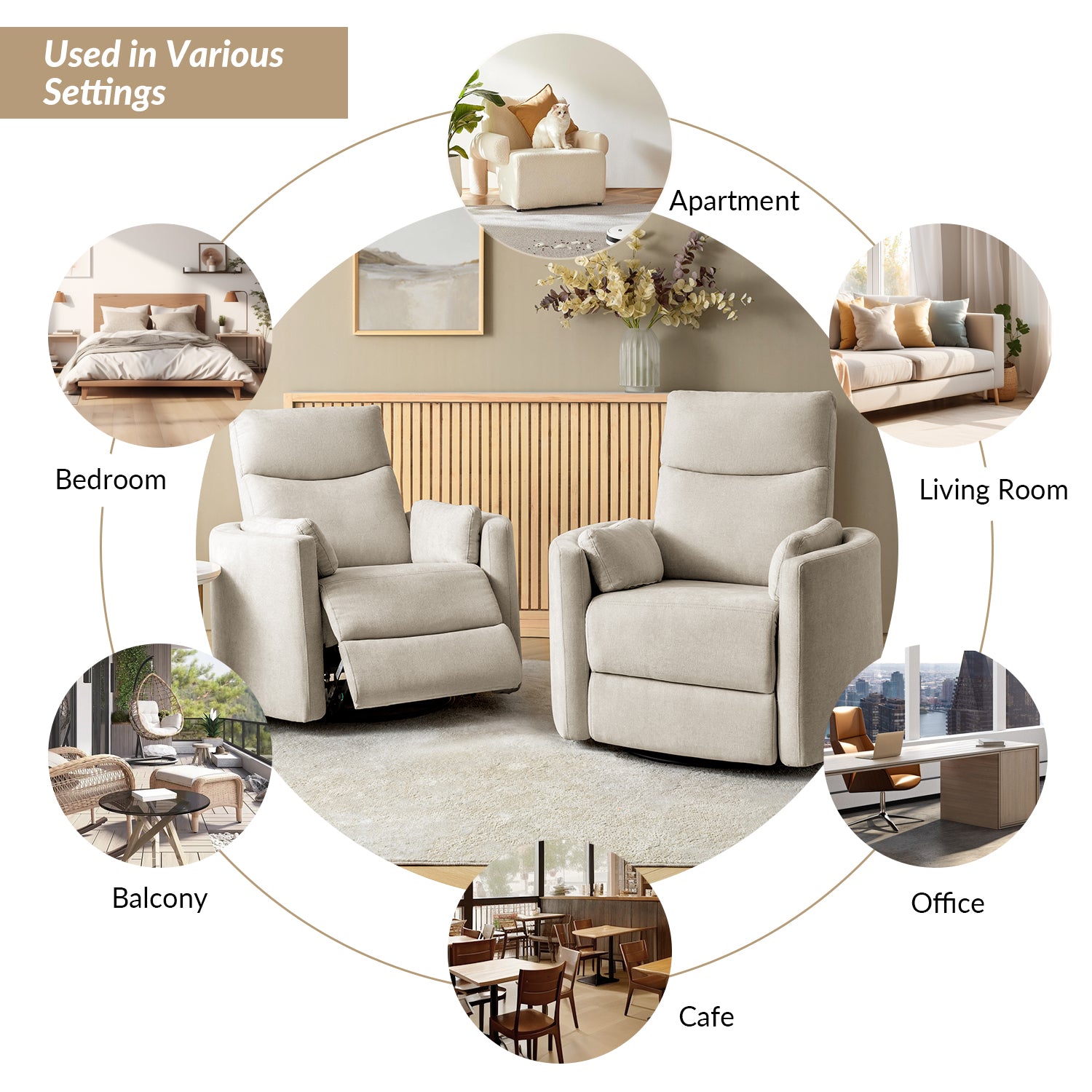 Monica Swivel Rocker Power Recliner Chair with Adjustable Headrest & Lumbar Support - Optional Removable Pillows - Perfect for Living Room, Home Theater & Relaxation