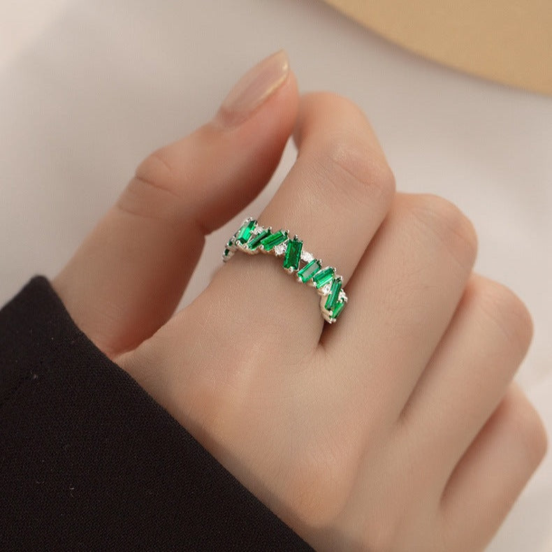 Geometric Green Cubic Zirconia Eternity Ring for Women | HR528 | Elegant Wedding, Engagement, Anniversary Gift for Her