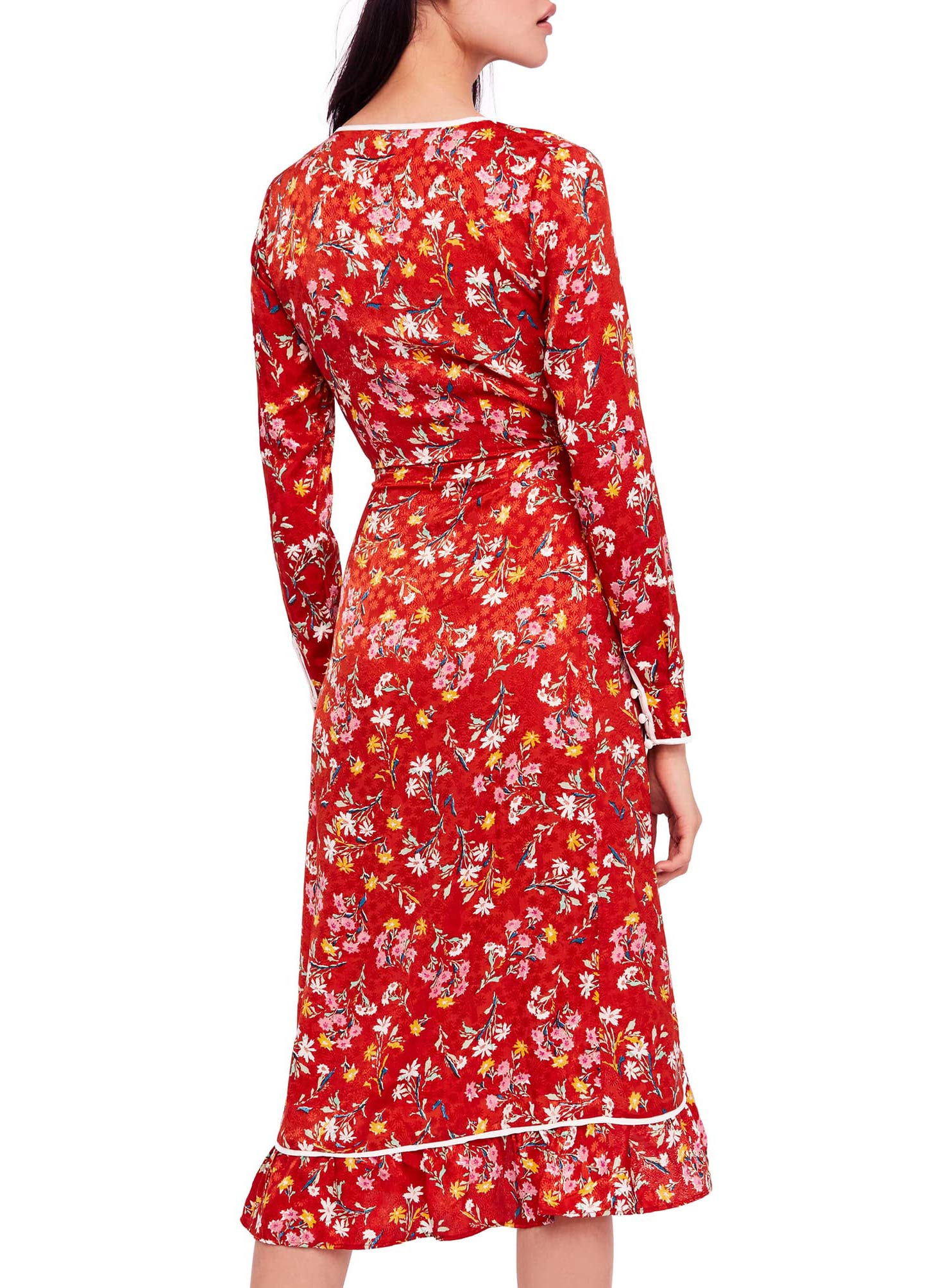 Free Women's Floral Ruffled Wrap Dress - Red Size 6 | Boho Summer Dress for Beach, Wedding & Date Night