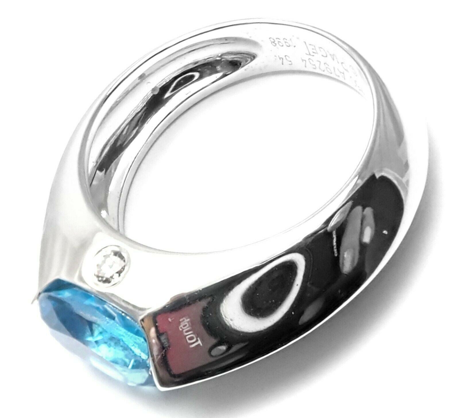 Authentic Piaget 18K White Gold Diamond & Blue Topaz Dome Ring for Women | Luxury Wedding Band, Anniversary Gift, Engagement Jewelry for Special Occasions