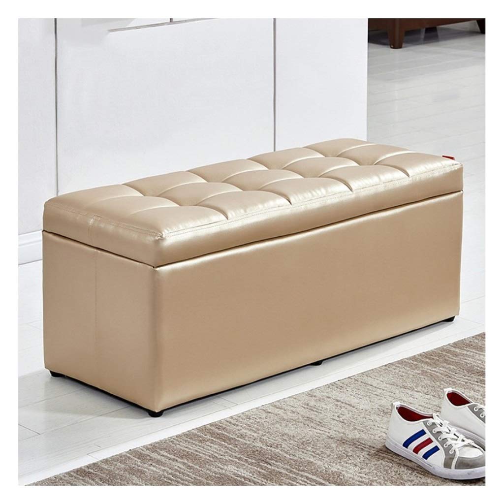 Multifunctional Faux Leather Storage Stool with Removable Lid - Gold Storage Ottoman, 80x40x40cm, for Living Room, Bedroom & Entryway Organization