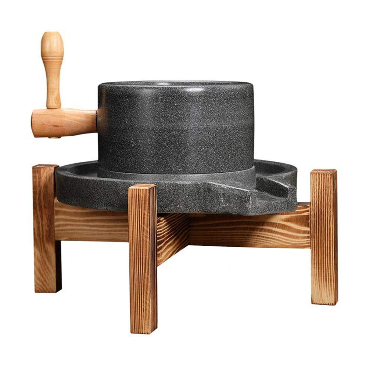 Premium Natural Handmade Bluestone Mill Grinder with Solid Wood Stand - 8.66