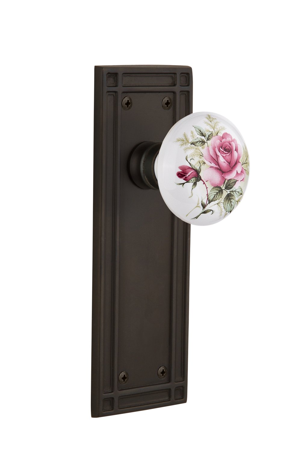 Vintage Mission Style Cabinet Plate with White Rose Porcelain Knob - 2.75