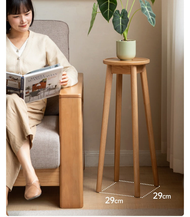 Solid Oak Wood Modern Small Flower Stand - Elegant Plant Display for Home, Office, and Garden Decor
