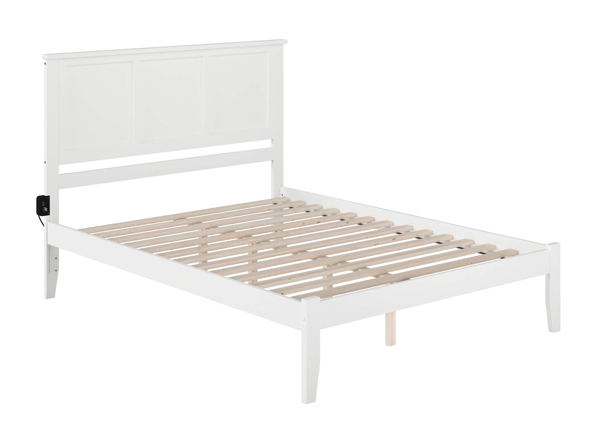 AFI Madison Queen Platform Bed Frame with USB Charging Ports - Modern White Wooden Bed with Storage & Headboard - Perfect for Bedrooms, Guest Rooms & Apartments