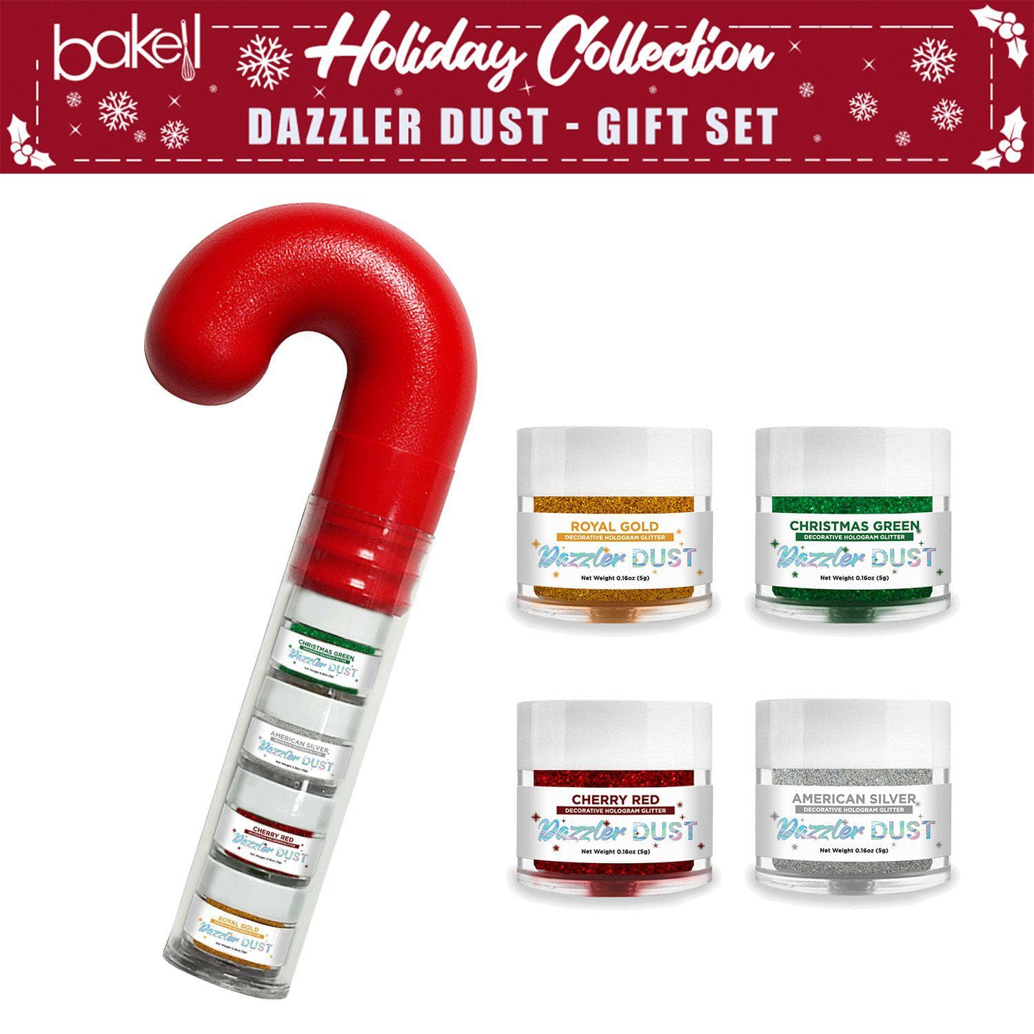 Christmas Candy Cane Dazzler Dust Combo Pack - 4 Piece Set for Holiday Baking, Party Decorations & Festive Treats