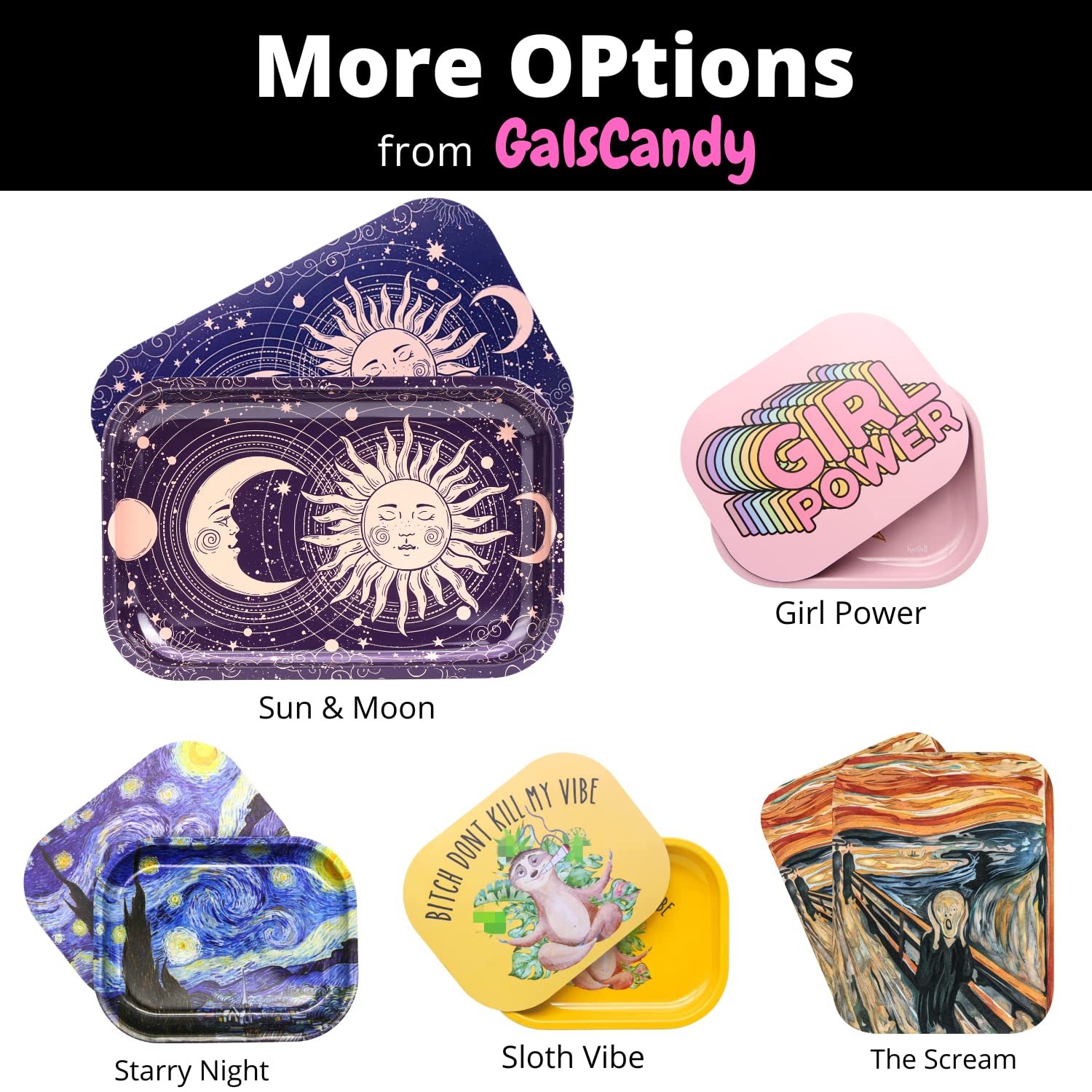 Van Gogh Starry Night Rolling Tray Set - 5 Piece Magnetic Lid Metal Tray (7