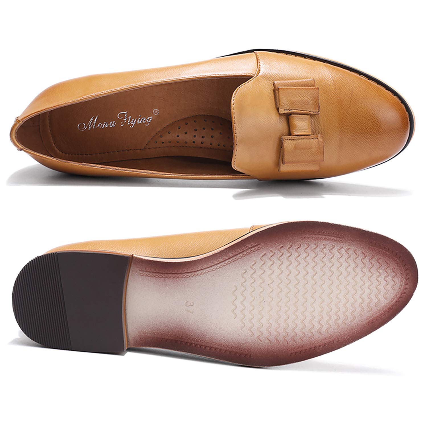 Women's Leather Bow Penny Loafers - Business Casual Slip-On Flats for Office & Work | Comfortable Ladies Shoes for Professional & Everyday Wear
