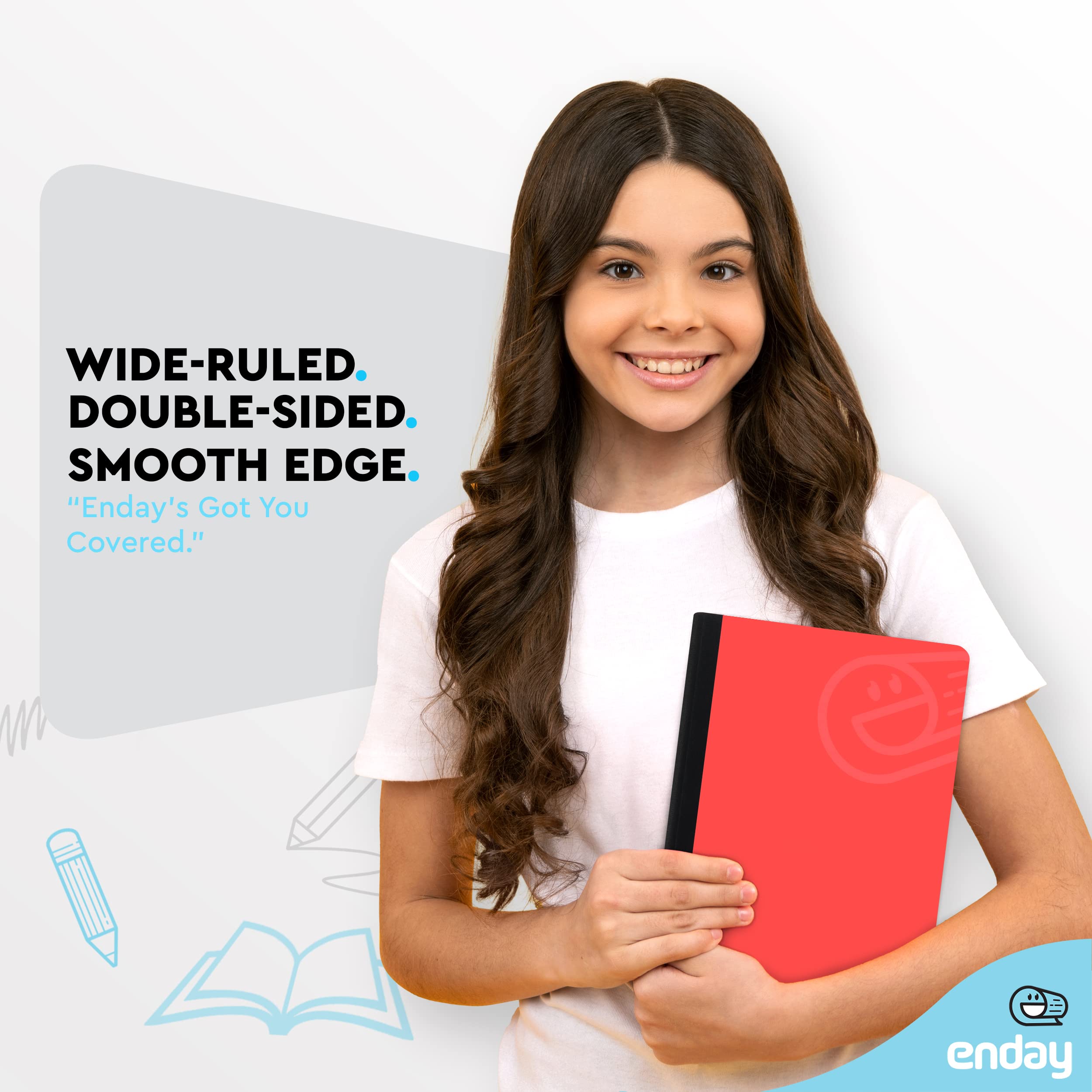 Enday 48-Pack Wide Ruled Composition Notebooks with Red Hard Cover - 100 Sheets Premium Lined Paper for School, College, Office & Journaling - Bulk Pack of Durable Writing Notebooks for Students & Professionals
