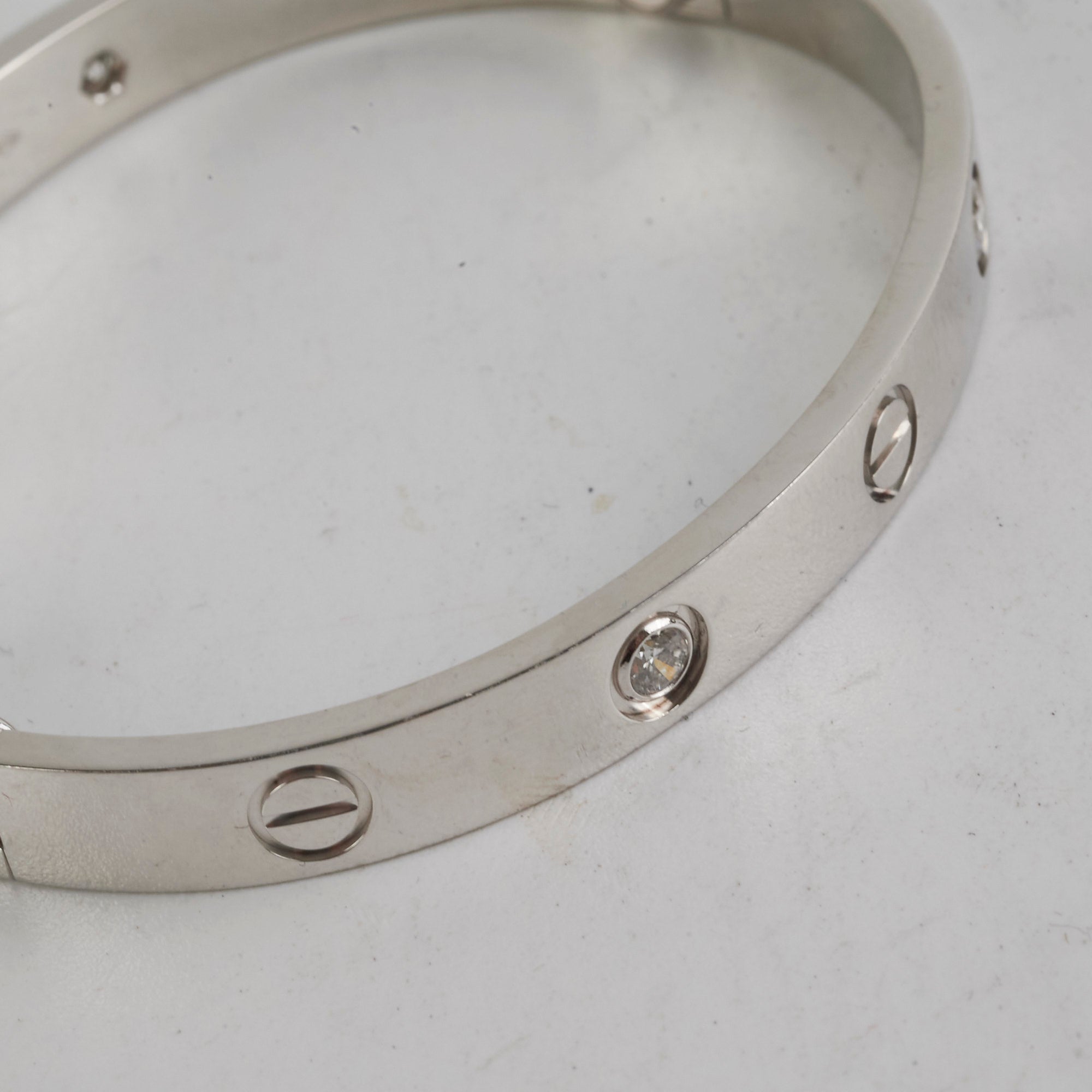 Cartier Love Bracelet in 18K White Gold with 4 Diamonds - Size 16 | Luxury Jewelry for Women, Anniversary Gift, Wedding Present, Special Occasion Accessory