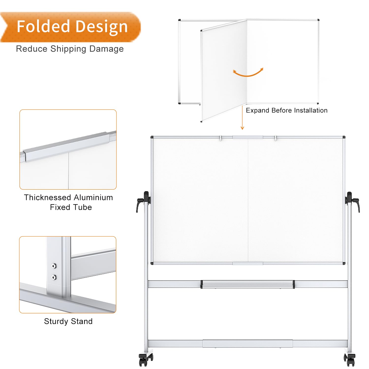 VIZ-PRO 72x40 Inch Double-Sided Magnetic Whiteboard - Mobile Dry Erase Board with Aluminum Frame, Wheels & Stand - Perfect for Classrooms, Offices & Home Use