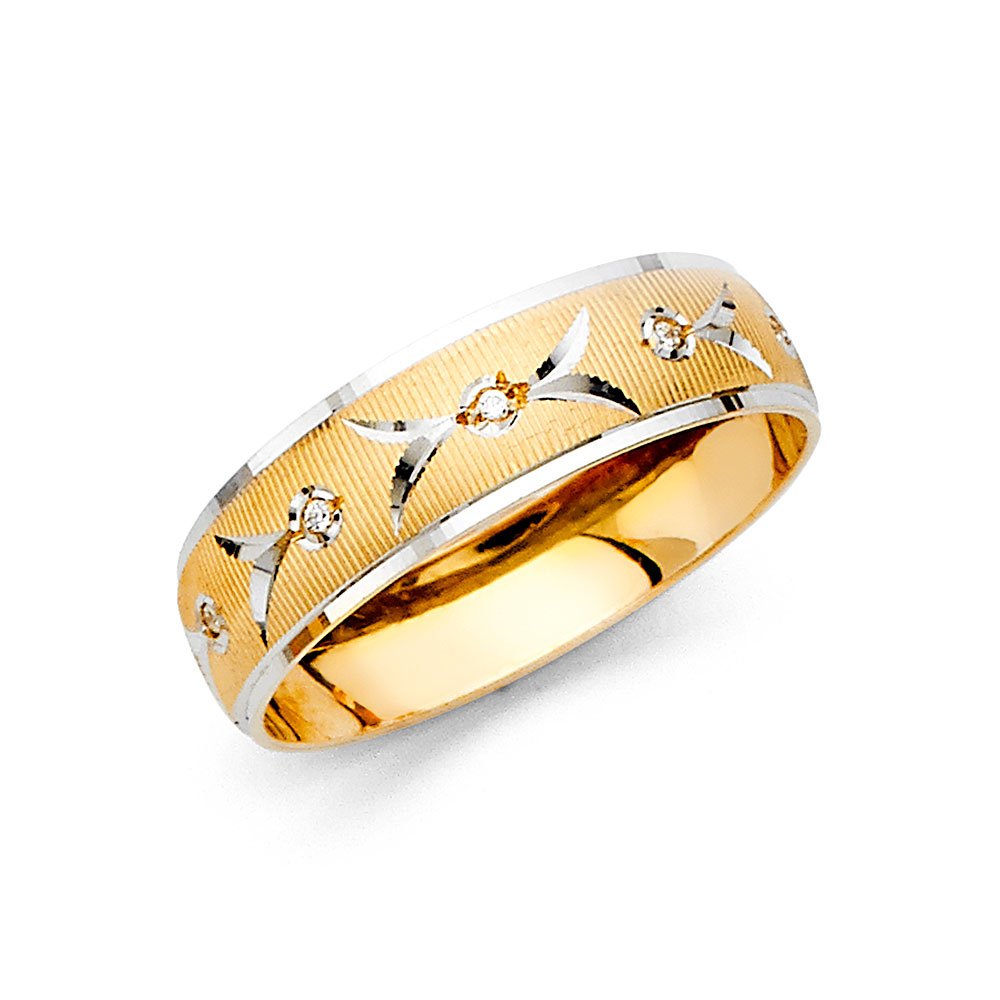 14K White & Yellow Gold Two-Tone Men's Cubic Zirconia Wedding Band Ring - Sonia Jewels | Anniversary Gift for Him, Engagement Ring, Promise Ring for Boyfriend