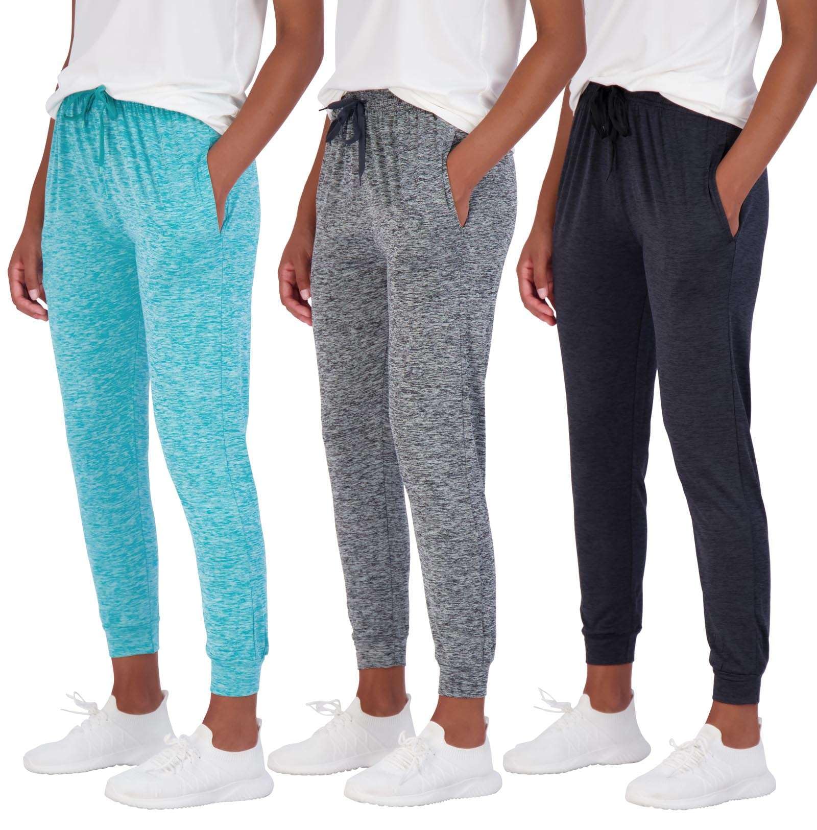 3 Pack Women's Ultra-Soft Silky Dry Fit Lounge Joggers - Lightweight Moisture Wicking Pants with Pockets - Plus Size Available - Perfect for Yoga, Running & Casual Wear