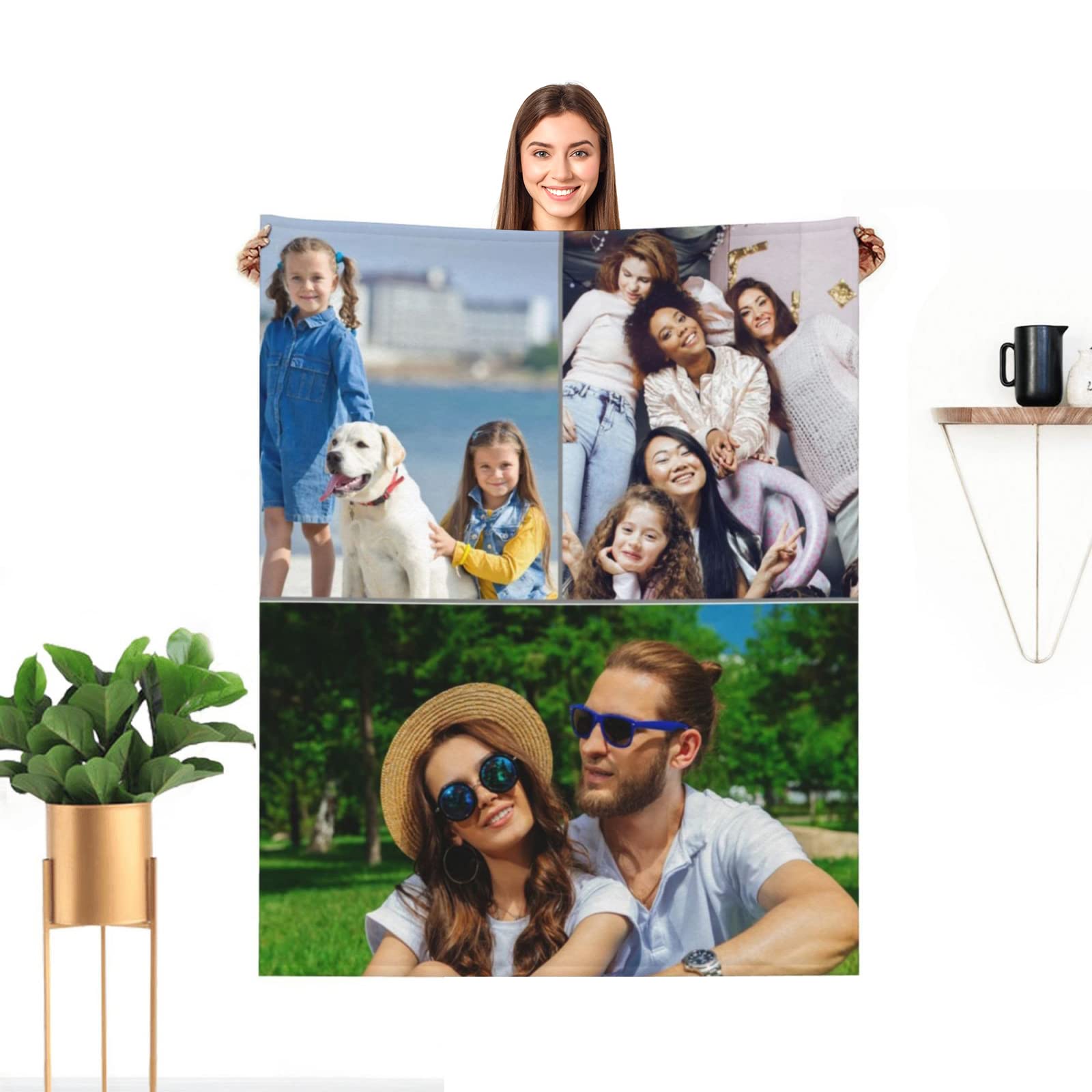 Custom Photo Blanket with Text - Personalized Picture Collage Fleece Blanket for Adults, Kids & Family | Dog & Pet Blankets | Birthday, Christmas, Halloween Gift (80