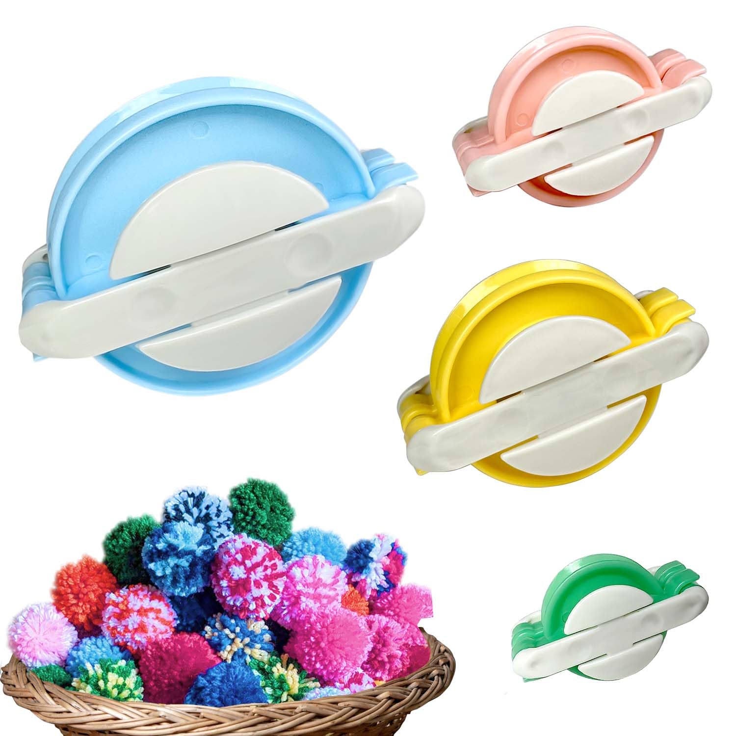 DIY Pom Poms Maker Set - 4 Sizes & 4 Colors Wool Yarn Craft Kit for Knitting, Home Decor, Party Supplies, and DIY Projects - Perfect for Gift Wrapping, Scrapbooking, and Kids Crafts