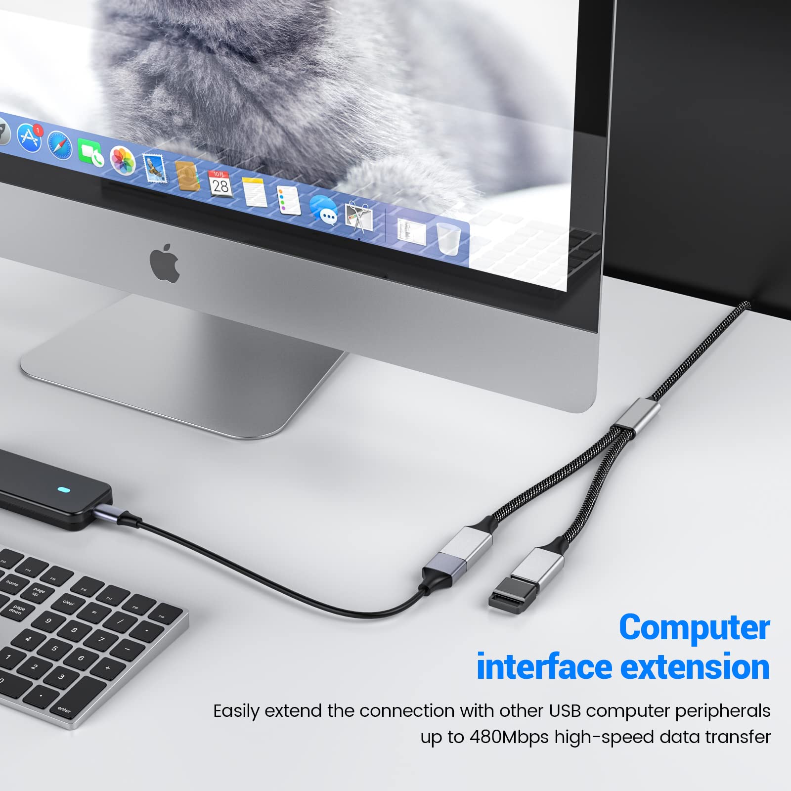 MOGOOD USB 2.0 Splitter 1 Male to 2 Female Adapter - Dual USB Port Extender Hub for Charging & Data Transfer - Compatible with Laptop, MacBook, PC, Car Charger - Perfect for Office, Travel & Home Use