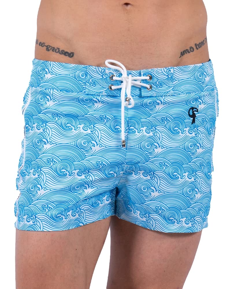 Tucann Make Waves Blue Swim Shorts for Men - 4-Way Stretch Quick Dry Swim Trunks with Chlorine Resistant Fabric & Built-in Compression Liner | Perfect for Beach, Pool, Surfing & Water Sports