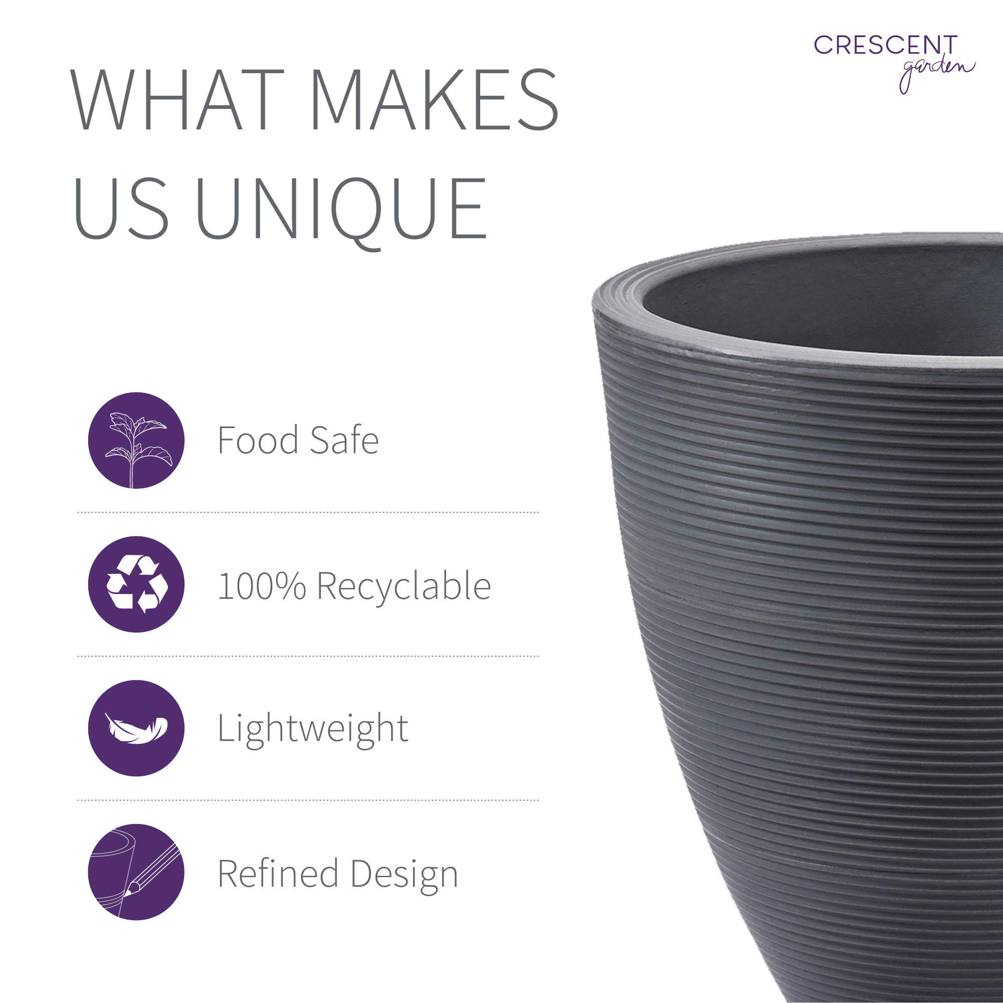 Crescent Garden Delano Tall Planter - Modern Indoor/Outdoor Flower Pot for Home & Patio - Slate Gray - Perfect for Succulents, Herbs & Houseplants