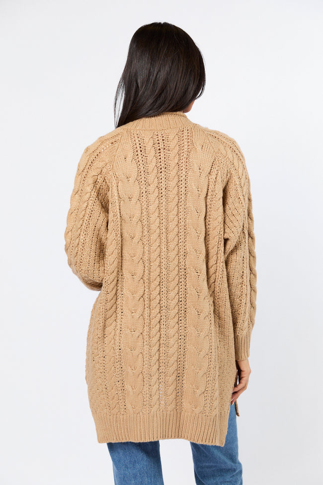 Sweet Nothings Tan Chunky Cable Knit Cardigan Sweater for Women | Cozy Fall & Winter Fashion | Perfect for Casual Outfits, Office Wear, and Date Nights