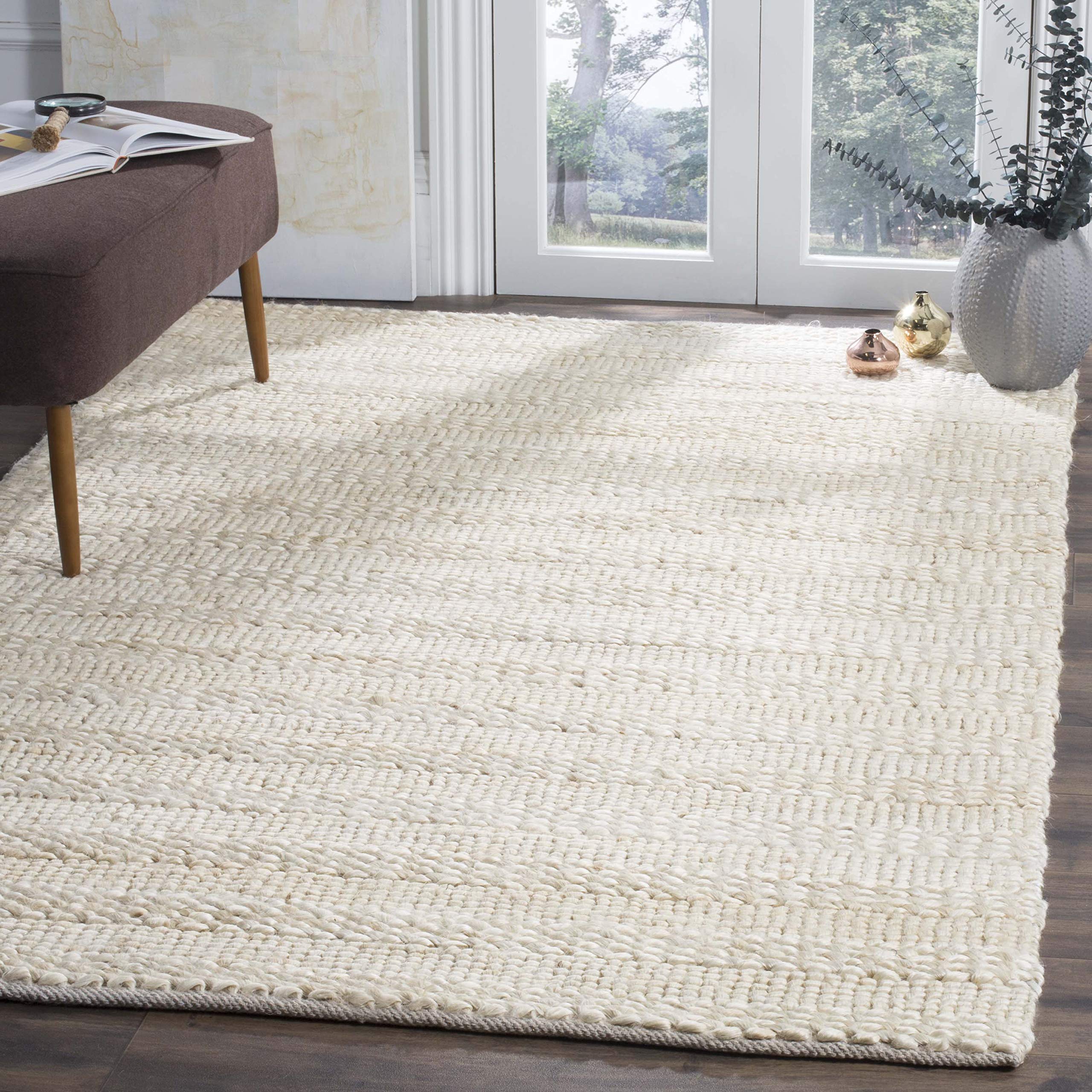SAFAVIEH Natural Fiber Collection 5' Square Bleach NF212D Handmade Braided Woven Jute Area Rug for Living Room, Dining Room & Bedroom | Eco-Friendly Floor Decor for Cozy Home Interiors