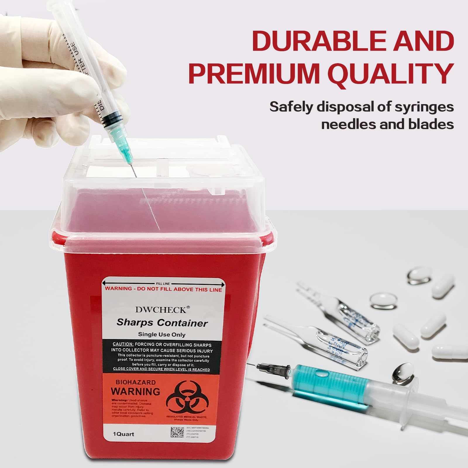 1 Quart Sharps Container 3-Pack - Professional Biohazard Needle & Syringe Disposal Box for Home Use | Travel-Safe Medical Waste Storage | Ideal for Diabetics, Tattoo Artists & Healthcare Workers