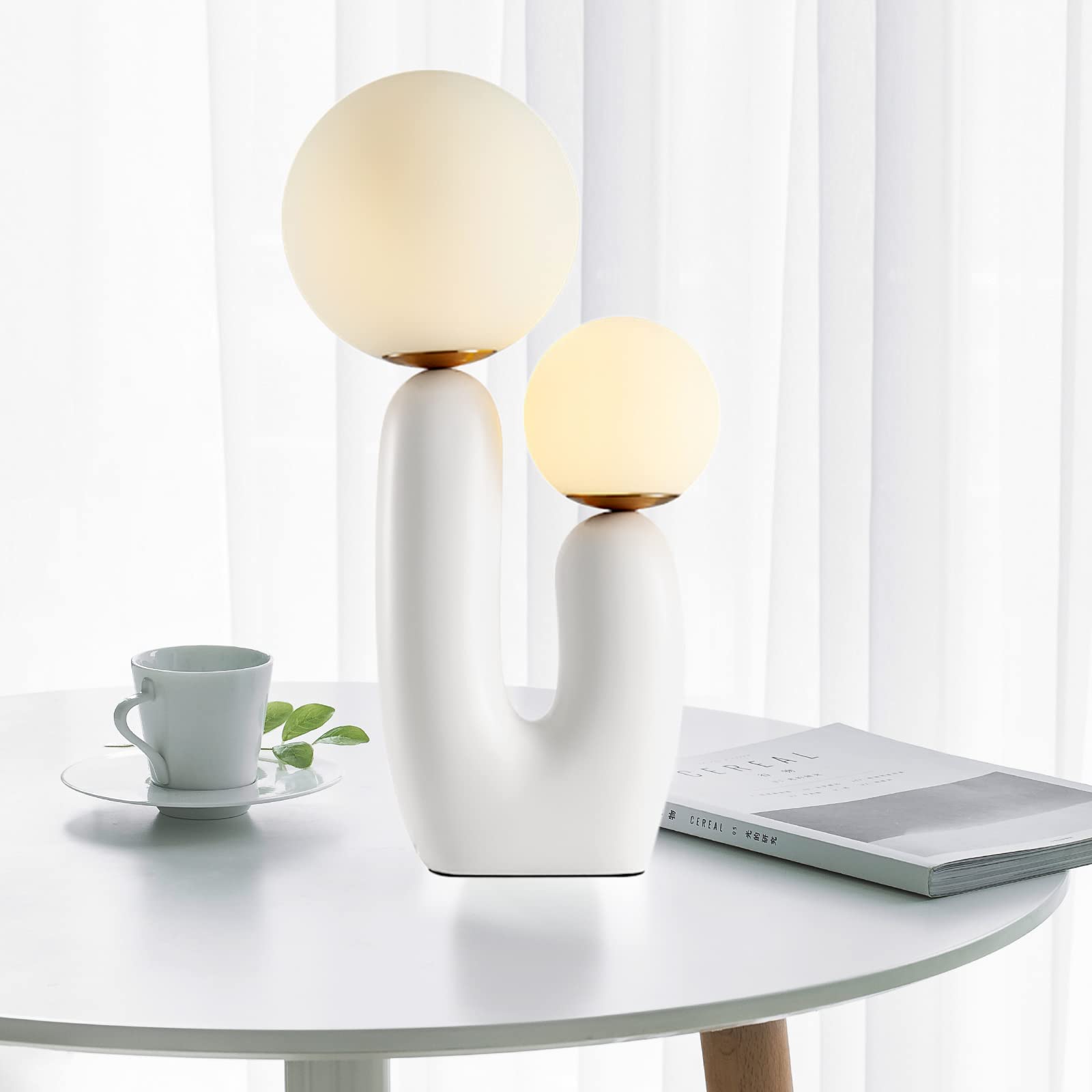 Arturesthome Modern Nordic Nightstand Desk Lamp - White LED Bedside Table Lamp with Bulbs Included for Bedroom, Living Room & Office Decor