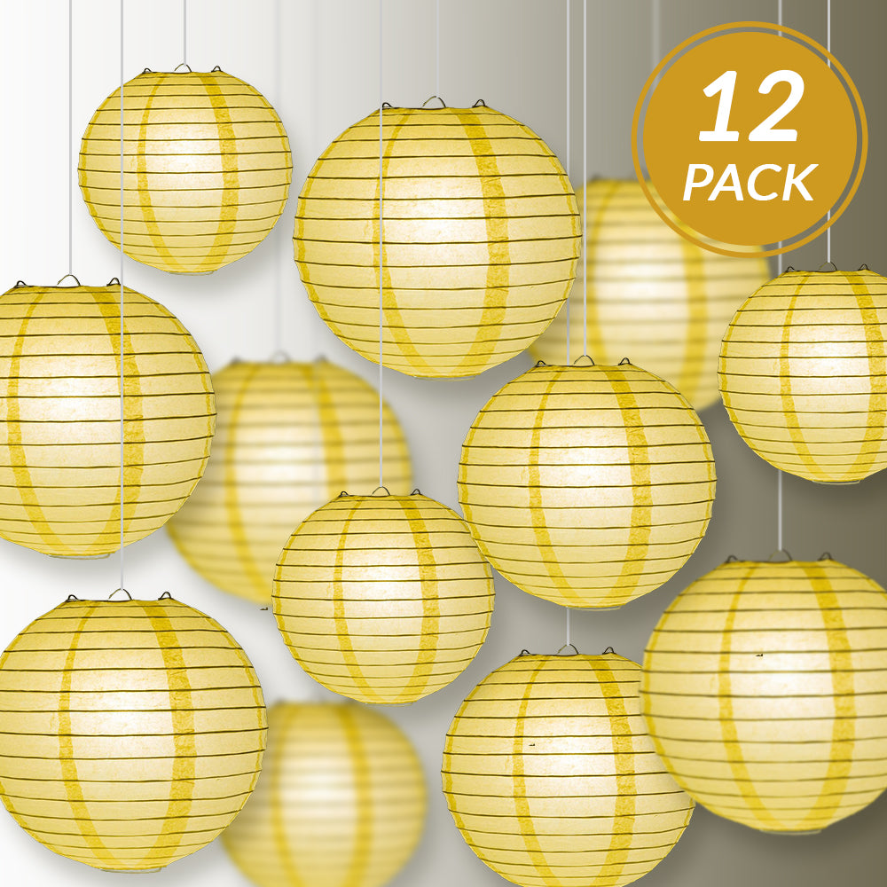 12-Piece Lemon Yellow Chiffon Paper Lantern Set - Chinese Hanging Decorations for Weddings, Parties & Events (12/10/8 Inch) - Perfect for Indoor/Outdoor Celebrations, Baby Showers & Home Decor