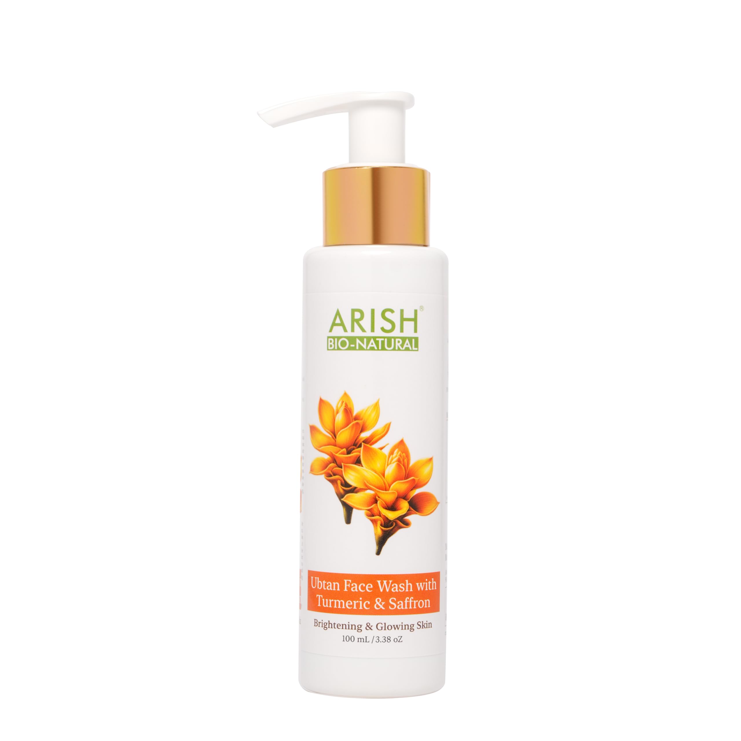 Arish Bio-Natural Ubtan Face Wash with Turmeric, Saffron & Sandalwood - Deep Cleansing, Tan Removal & Blemish Reduction for Radiant Skin | Gentle Exfoliating & Hydrating Formula | 100ml | Perfect for Daily Skincare Routine & Achieving Natural Glow