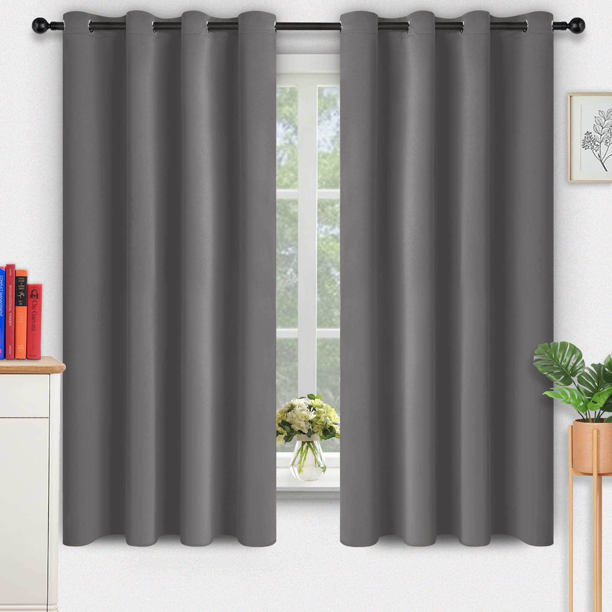 Kinryb Blackout Curtains 52x45 Inches - Thermal Insulated Room Darkening Drapes for Energy Efficiency, Set of 2 Panels, Grey - Perfect for Living Room, Bedroom & Nursery Girls Room | Light Blocking, Noise Reducing & Temperature Control Window Treatments