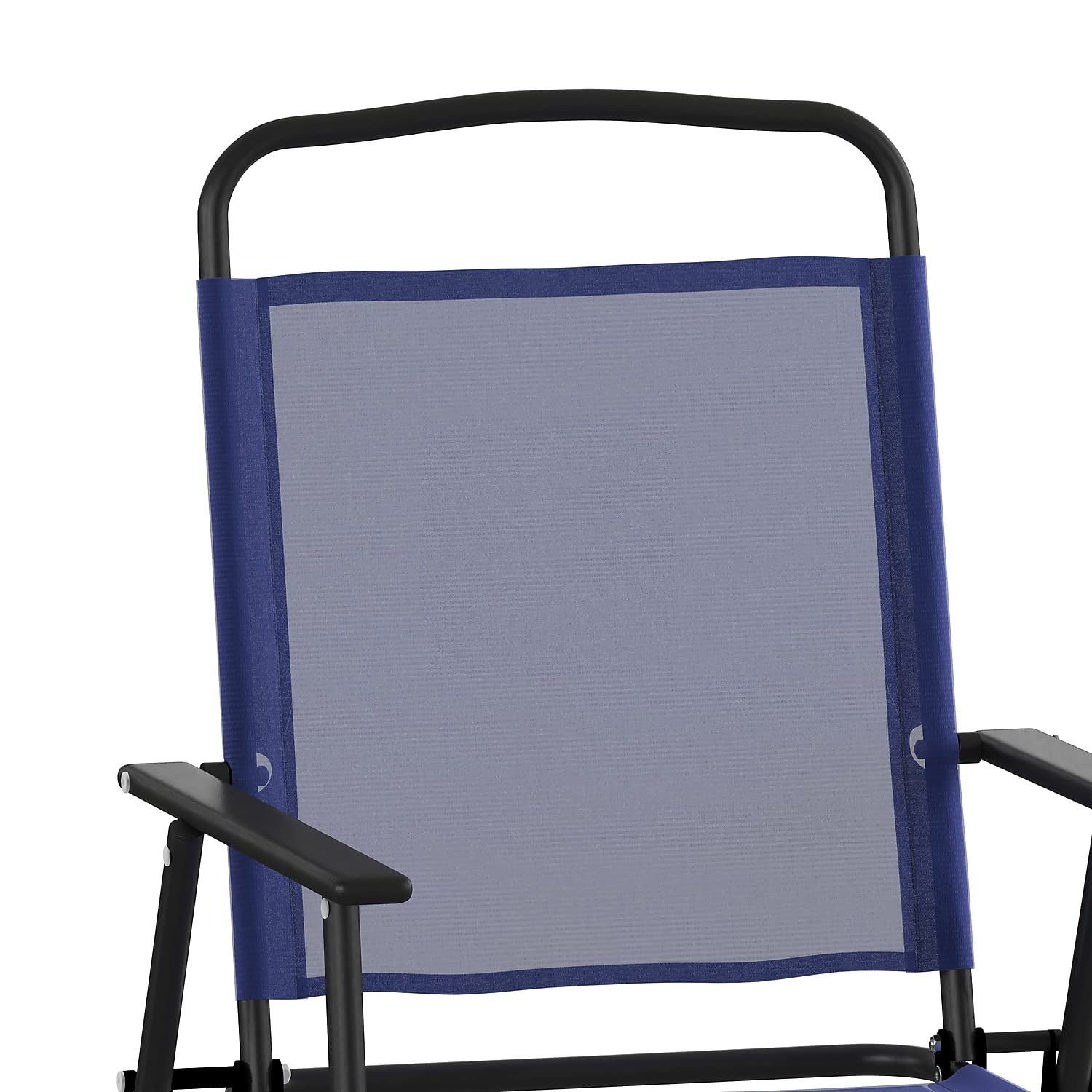 Flash Furniture Mystic Folding Patio Sling Chairs - Set of 4 Navy Textilene Outdoor Lawn Chairs with Armrests | Perfect for Poolside, Backyard, Garden & Patio Relaxation