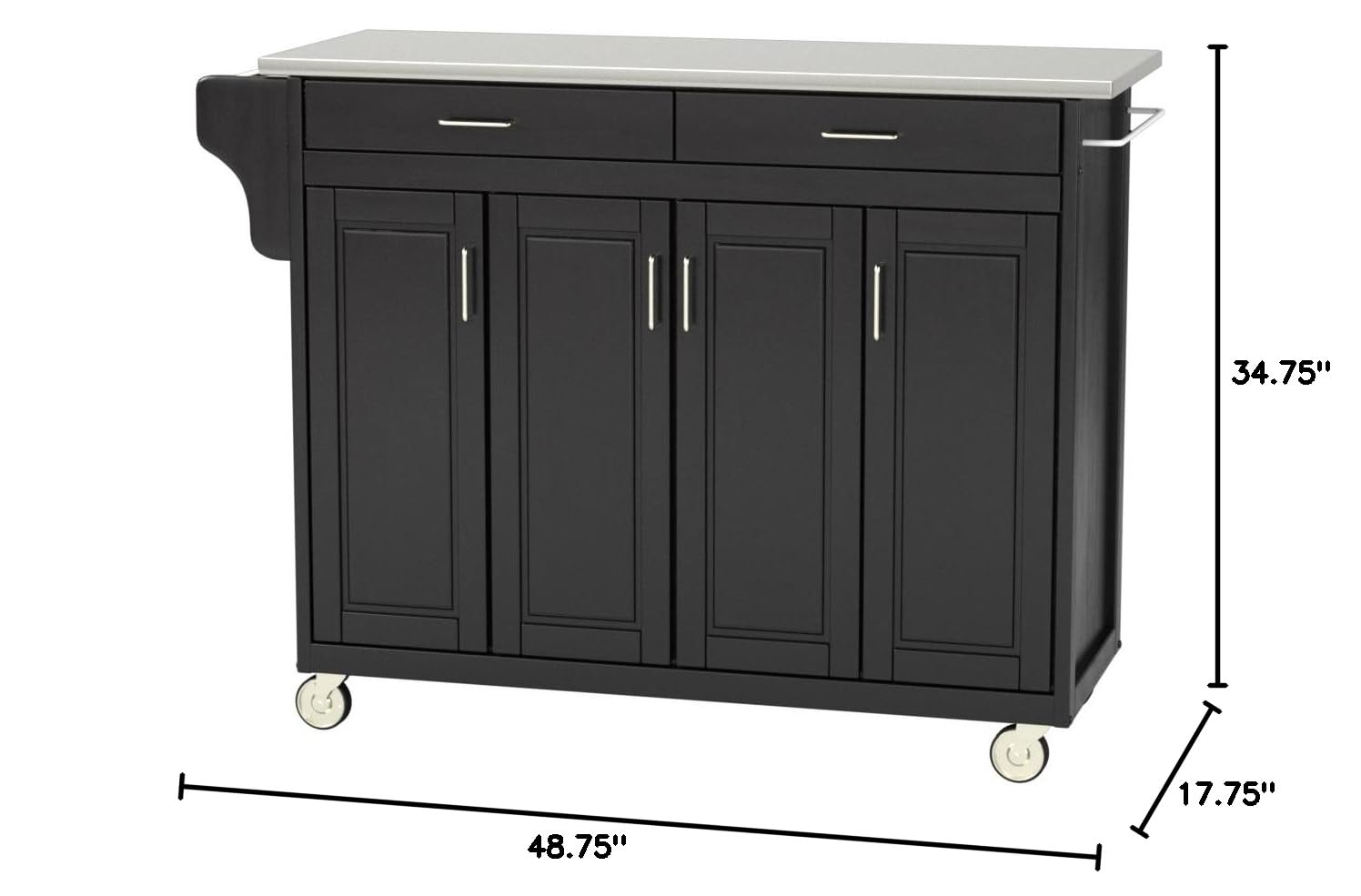 Homestyles Black Kitchen Cart with Wheels - Portable Rolling Island for Small Spaces, Countertop Storage & Dining Prep - Perfect for Apartments, Dorms & Compact Kitchens