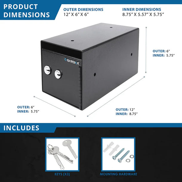 Barska AX13708 Dual Key Under Counter Safe - Secure Cash, Jewelry & Valuables for Home, Office & Retail Use