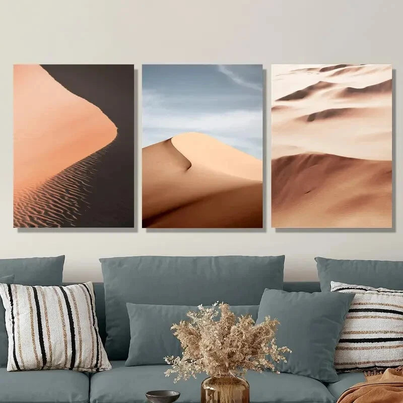 3-Piece Namibia Sand Dunes Metal Wall Art - Desert Landscape Print Set - Ready to Hang Home & Office Decor for Living Room, Bedroom, or Office Space