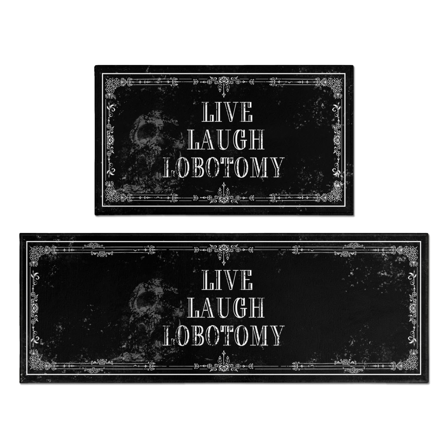 Goth Kitchen Mat Set of 2 - Non-Slip Halloween Kitchen Rugs with Skull & Witch Design - Black Gothic Decor for Home - Perfect for Halloween Parties, Spooky Kitchen Decor & Gothic Home Accessories
