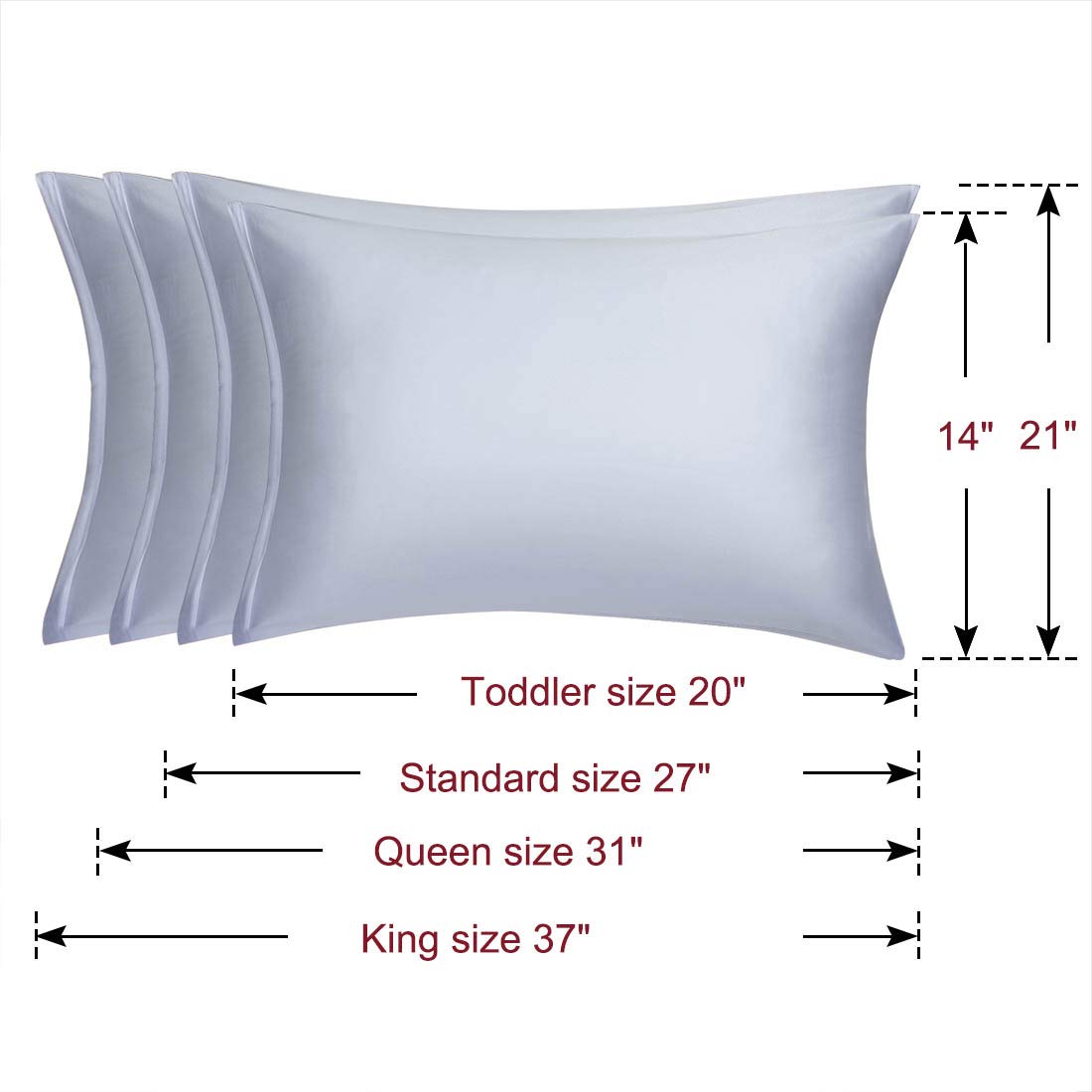 PiccoCasa Set of 4 Luxury Satin Pillowcases with Zipper - Super Silky Silver Pillow Covers 14x20 Inch for Bedroom & Travel - Perfect for Home Decor, Hotels, and Gifts