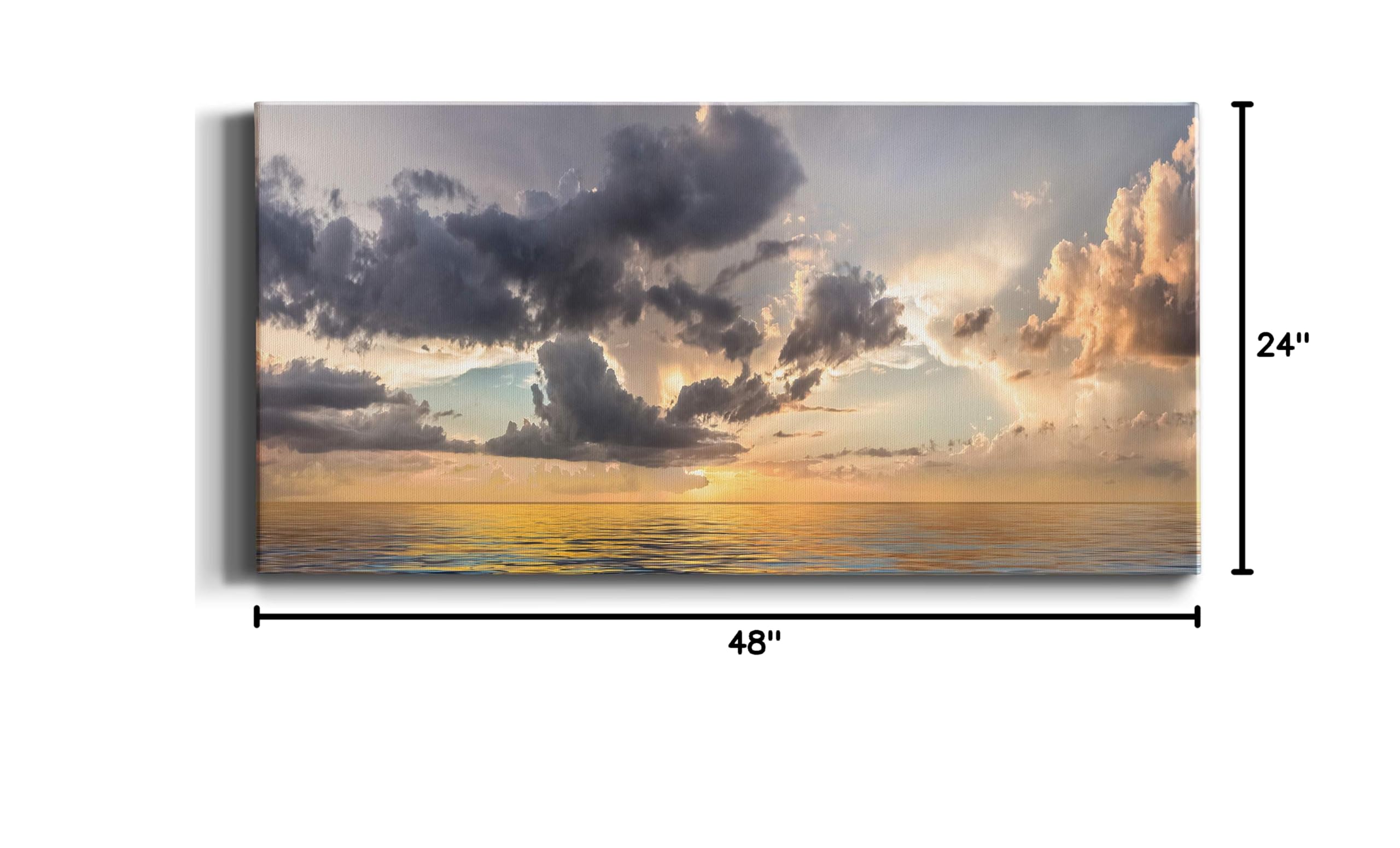 Modern Ocean Sunset Canvas Wall Art - Blue Beach Landscape Print for Living Room, Bedroom, Bathroom & Office Decor - Ready to Hang 24x48 Inches - Perfect for Coastal, Nautical & Boho Home Styling