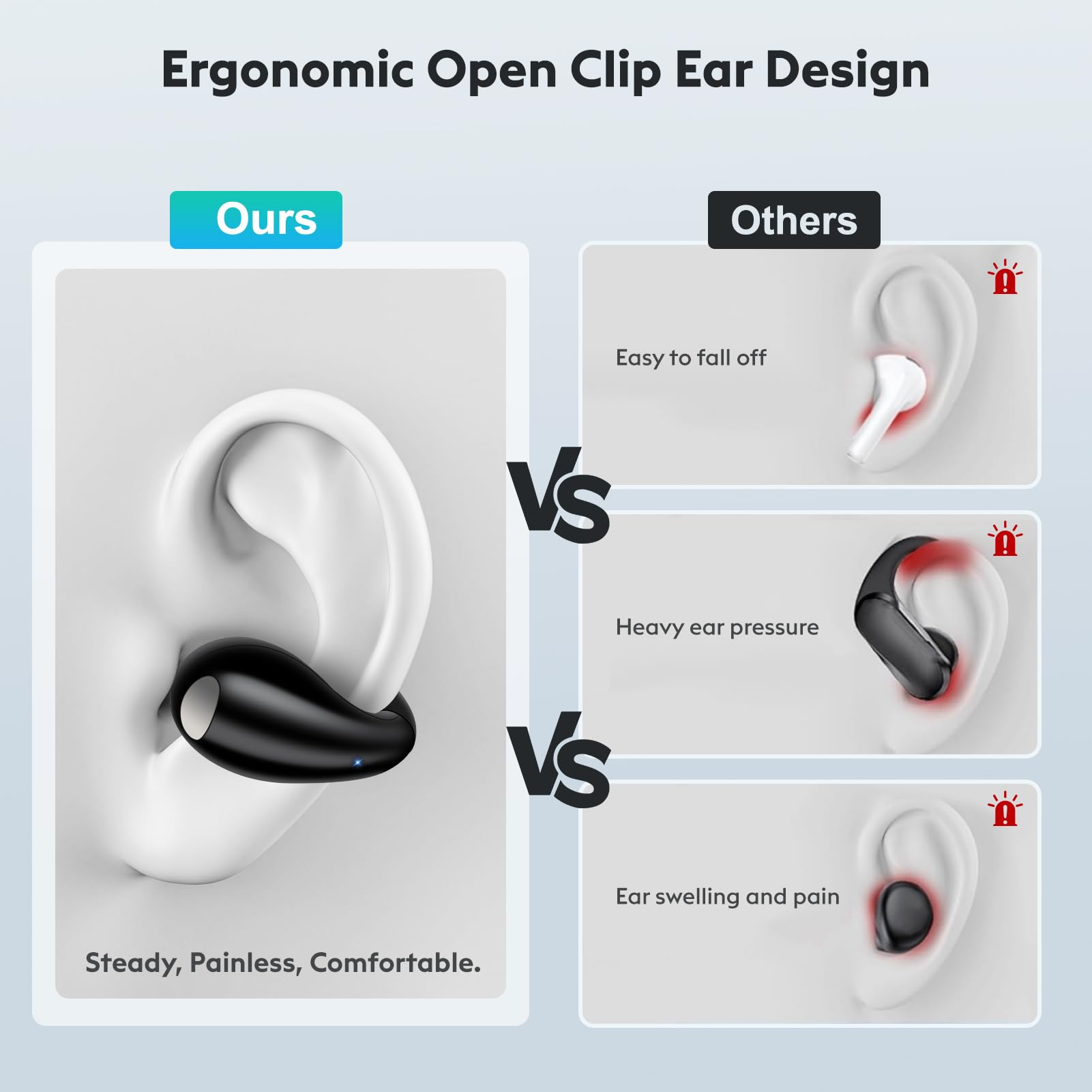 Open Ear Clip-On Wireless Bluetooth Headphones - Comfortable Secure Fit Sports Earbuds with Long Battery Life & Digital Display Charging Case (Black) - Perfect for Running, Gym Workouts & Outdoor Activities