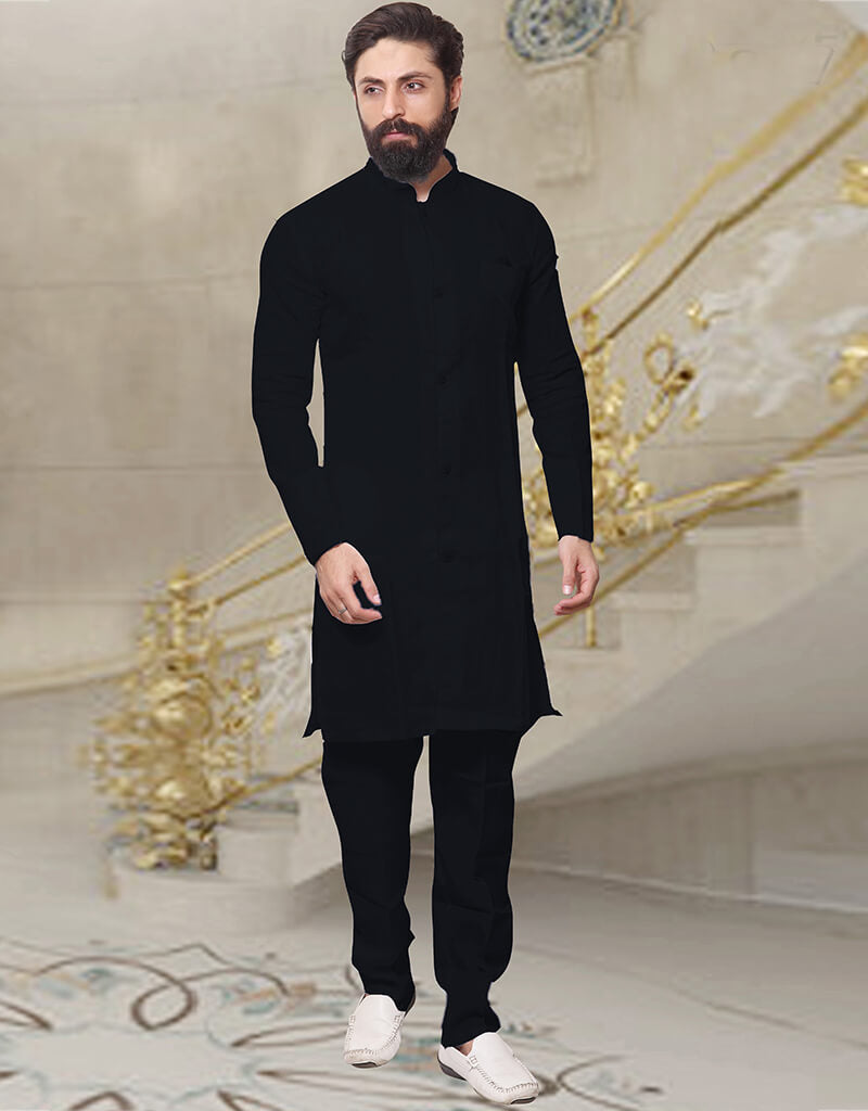 Elegant Black Kurta with Banarasi Dhupion Silk Pants Set | Traditional Indian Ethnic Wear for Men | Perfect for Weddings, Festivals & Special Occasions