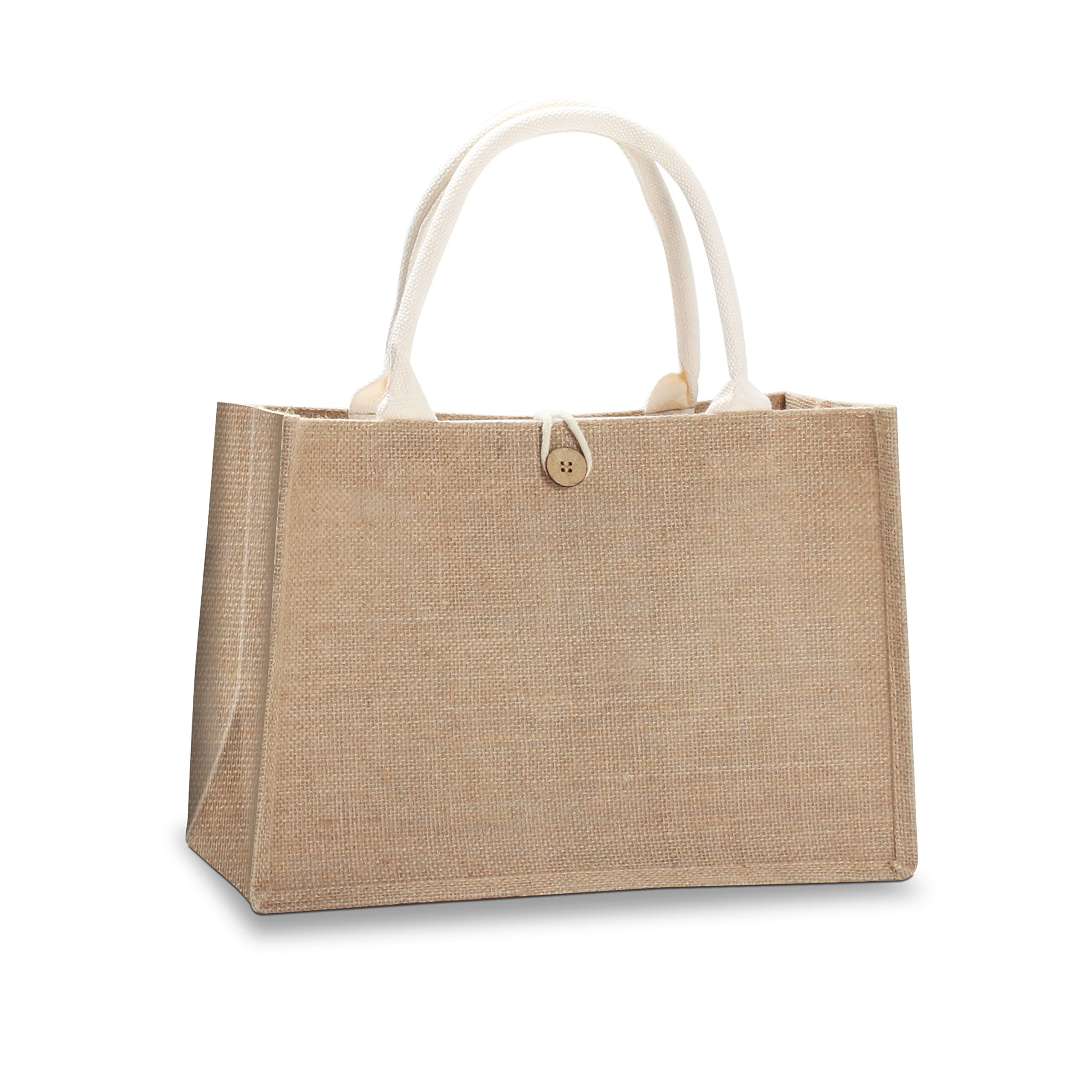 Eco-Friendly Jute Tote Bag with Button Closure - Perfect for Beach, Pool, Shopping & Daily Use | Sustainable Cotton Reusable Grocery Bag for Women