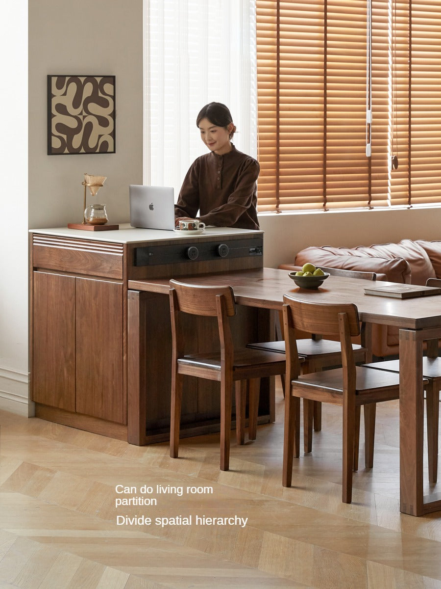 Luxury Black Walnut and Oak Solid Wood Sideboard - Elegant Kitchen Island Buffet for Dining Room & Home Decor