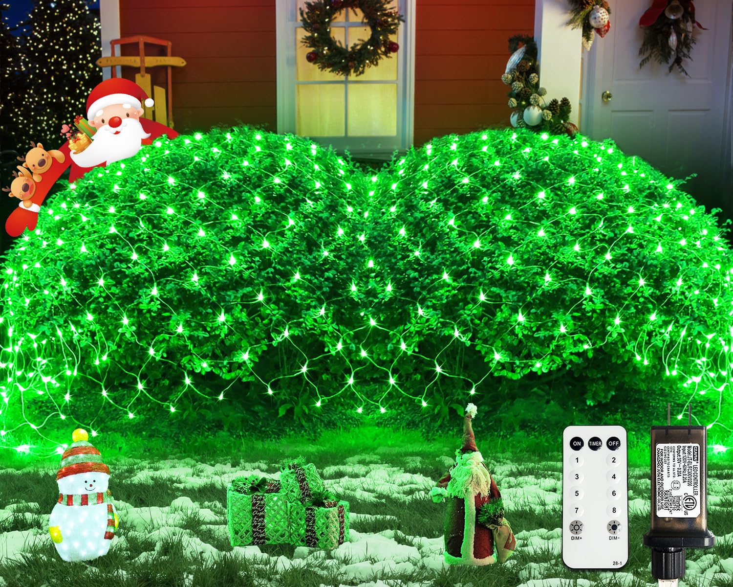 JMEXSUSS 360 LED Christmas Net Lights - 12ft x 5ft Outdoor Plug-in Bush Lights with Remote (8 Modes, Connectable Mesh) for Holiday Decor - Perfect for Christmas Trees, Patio, Garden & Patrick Day Celebrations (Transparent Wire)